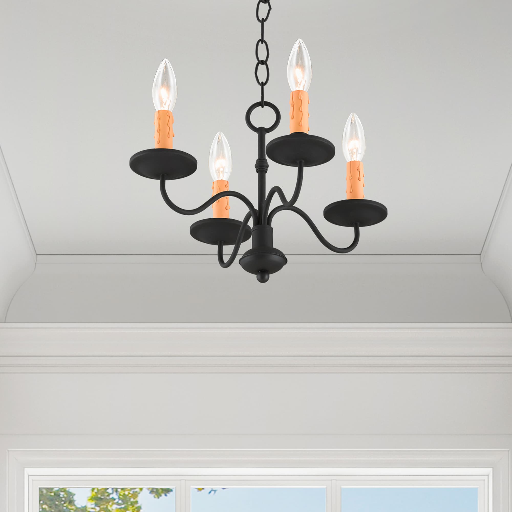Heritage Elegance 4-Light Black Mini Chandelier with Faux Candle Drip Guards