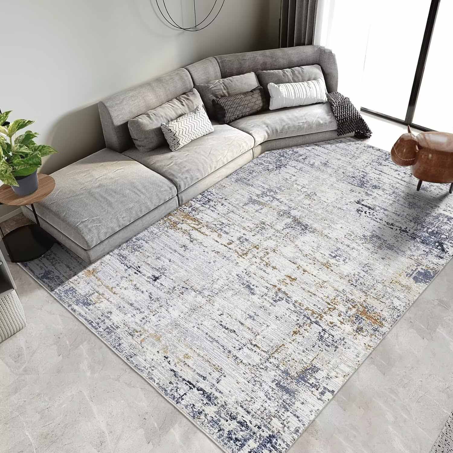Garvee YXY-LO-PHO-16LWOUSN 9 x 12 (ft) Loomed Polyester Blue Orange Rectangular Indoor Abstract Mid-Century Modern Machine washable Area rug