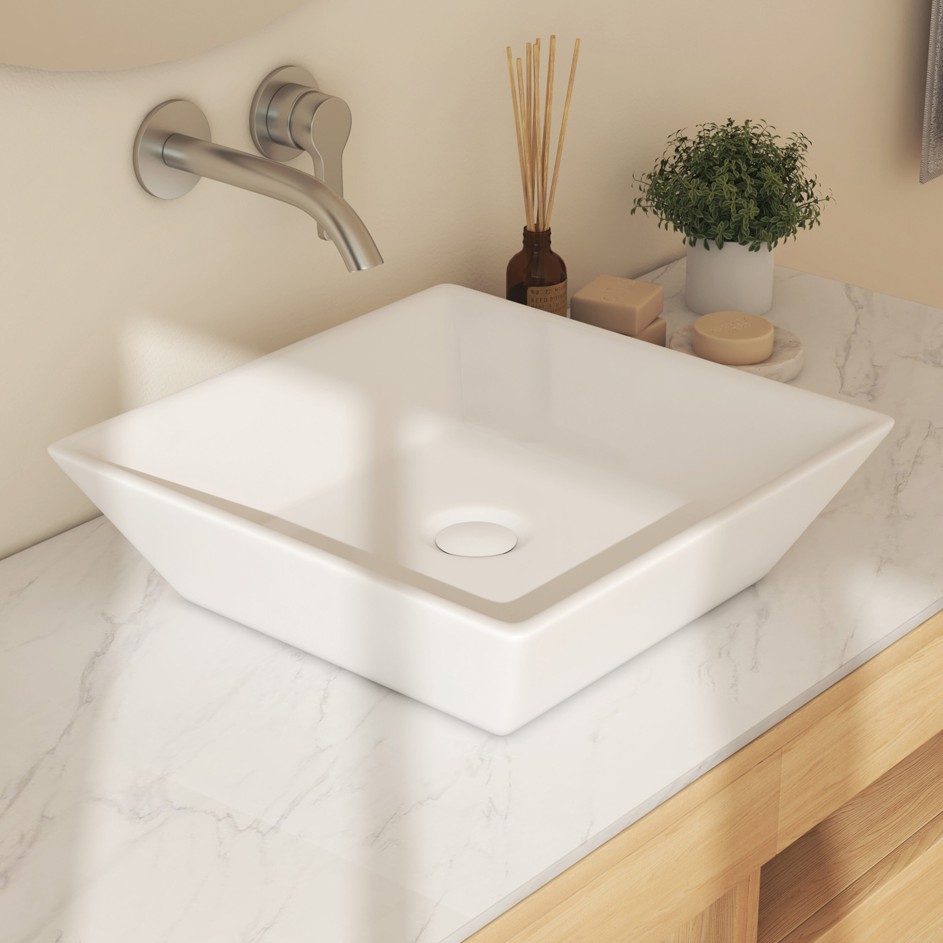 Eridanus ERI-VB-014 Naples Vitreous china Vessel Square Modern Crisp White Bathroom Sink ( 16.5-Inches x 16.5-Inches )