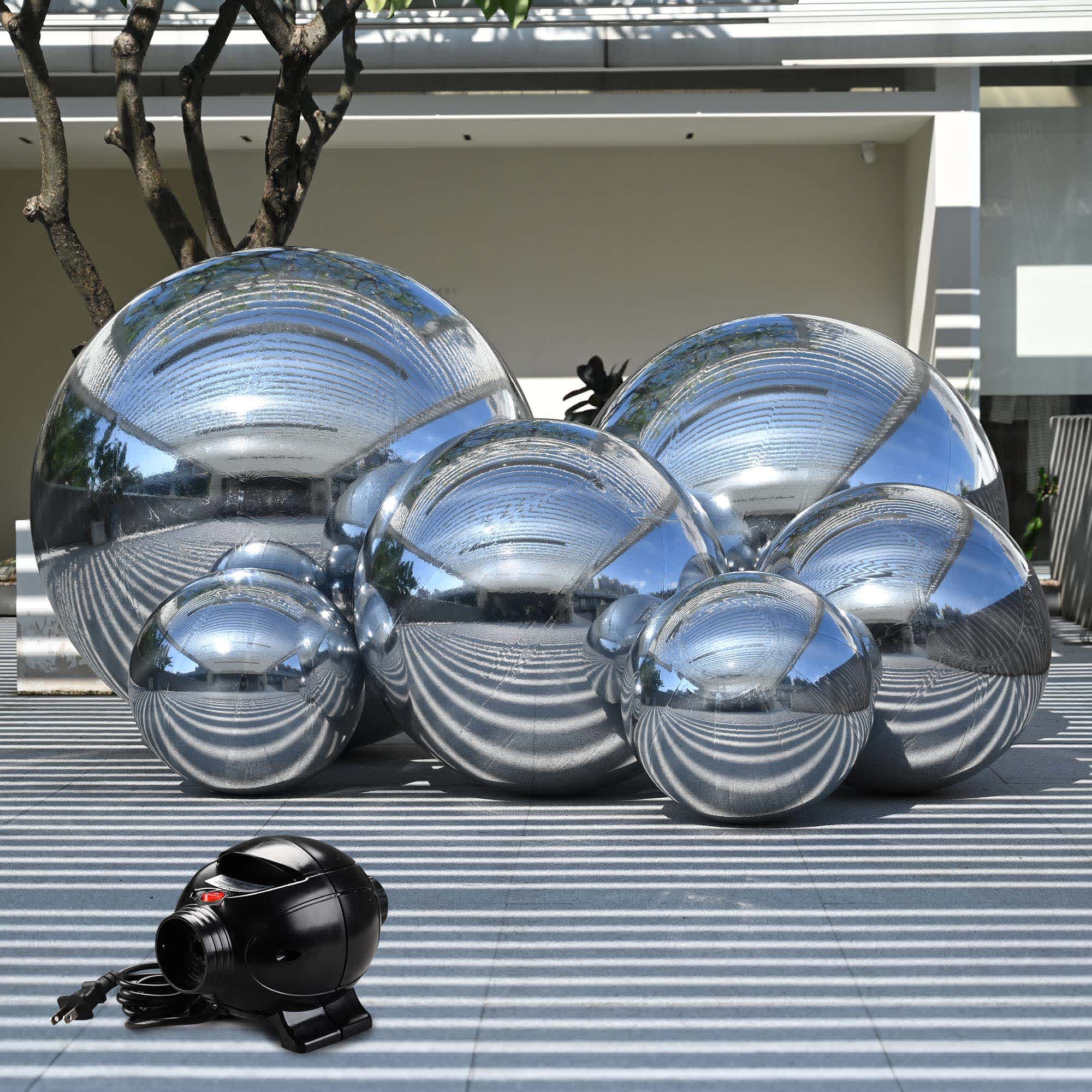 Yescom  6PCS Big Shiny Inflatable Mirror Ball Set Giant Reusable Hanging Balloon with Electric Pump for Disco Party Wedding Event Silver