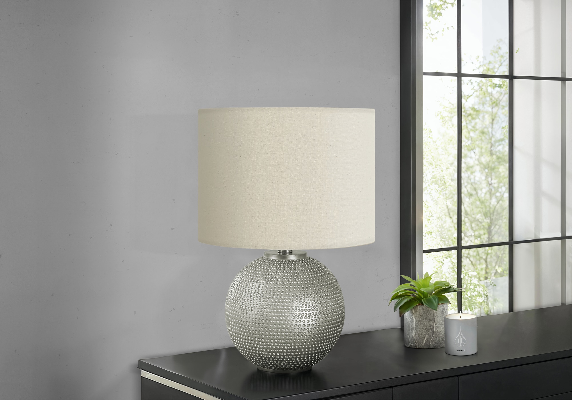 JUSHUA - Lighting 19 Inch Height Table Lamp Grey Resin Ivory And Cream Shade Modern