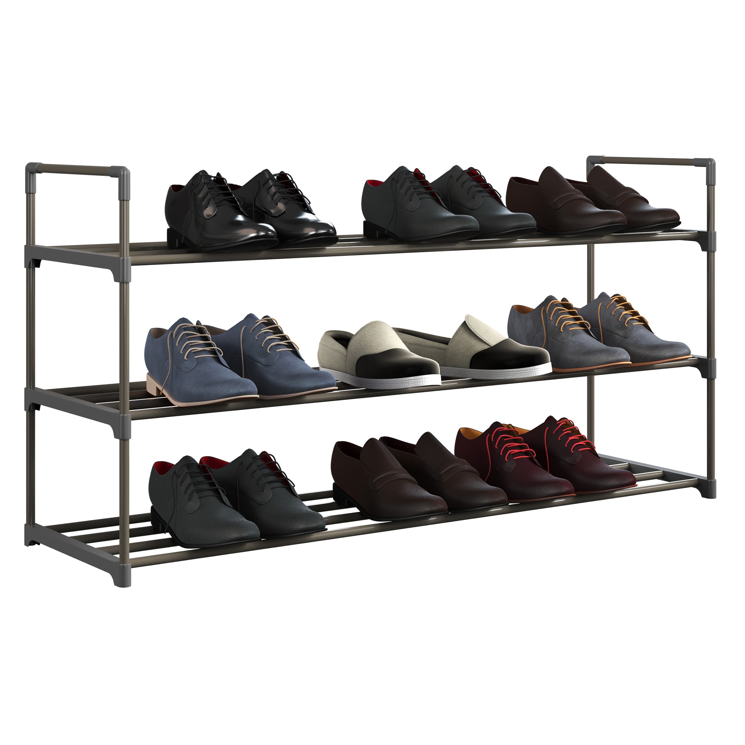 Style Selections 15.9-in H 2 Tier 6 Pair Gray Metal Shoe Rack | SL-213