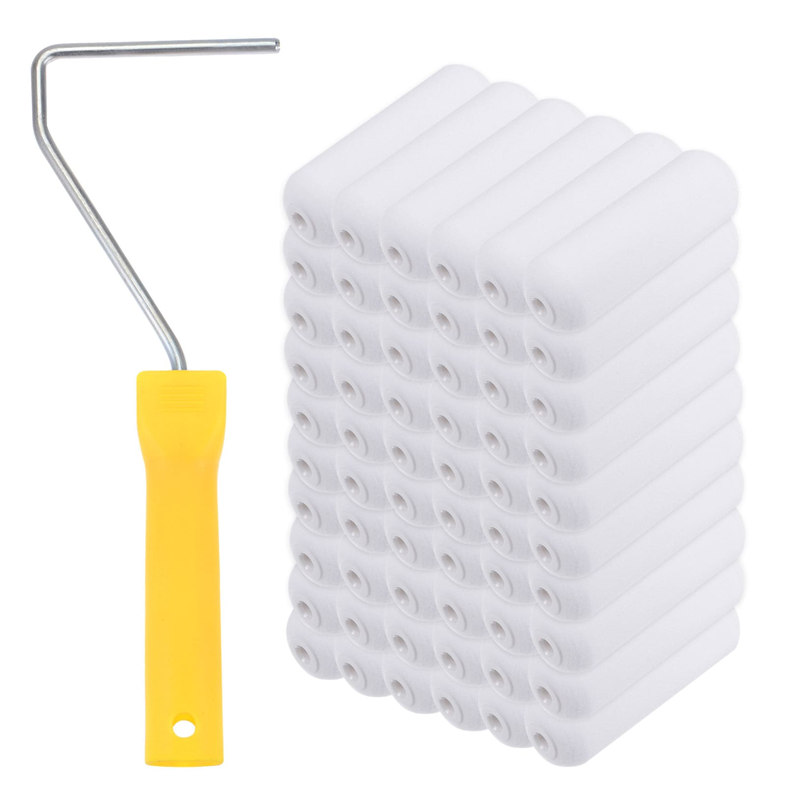 Harfington 50pcs 4 Inch Sponge Small Paint Roller Brush with 10 Inch Length Handle House Painting Supplies Wall Painting Tools
