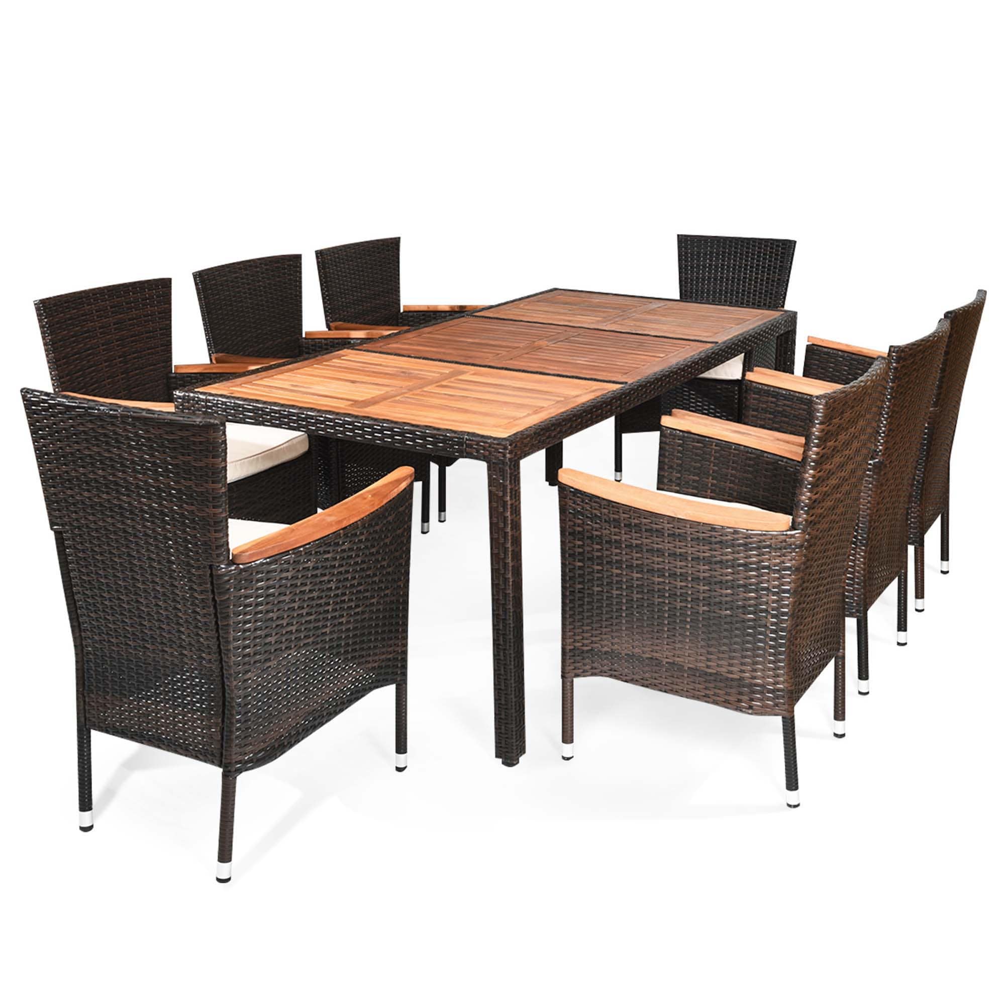 Costway LWS00060 9 -Piece Rattan Patio Conversation Set with Off-white Cushions