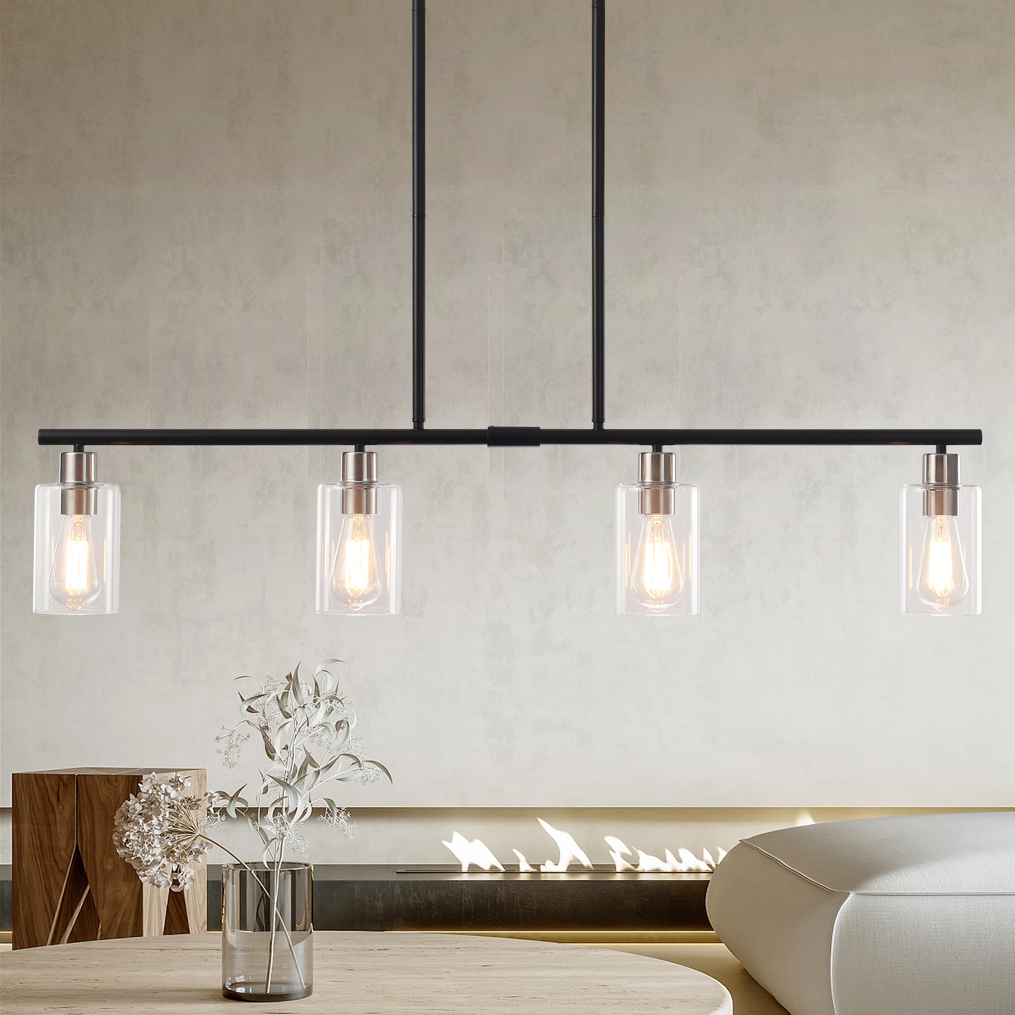 HLJYNJM 4-Light Kitchen Island Pendant Lights Adjustable Linear Island Light with Clear Glass Shade