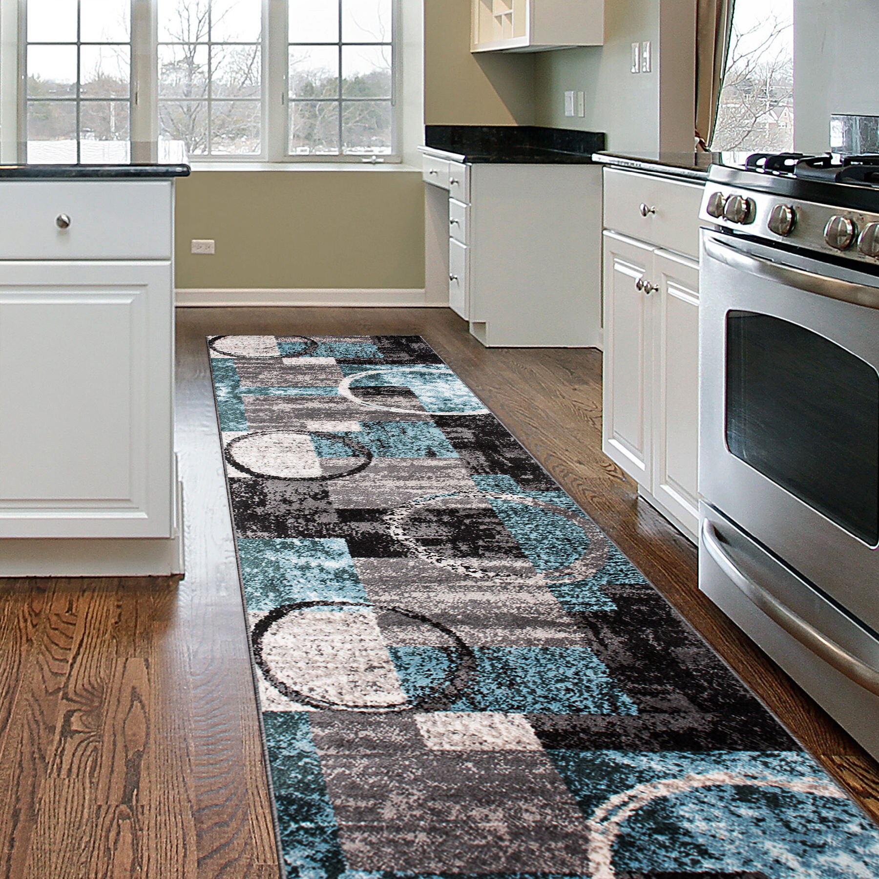 World Rug Gallery 307 GRAY BLUE 2X8 Princeton 2 x 7 (ft) Loomed Polypropylene Blue/Gray Rectangular Indoor Abstract Mid-Century Modern Runner rug