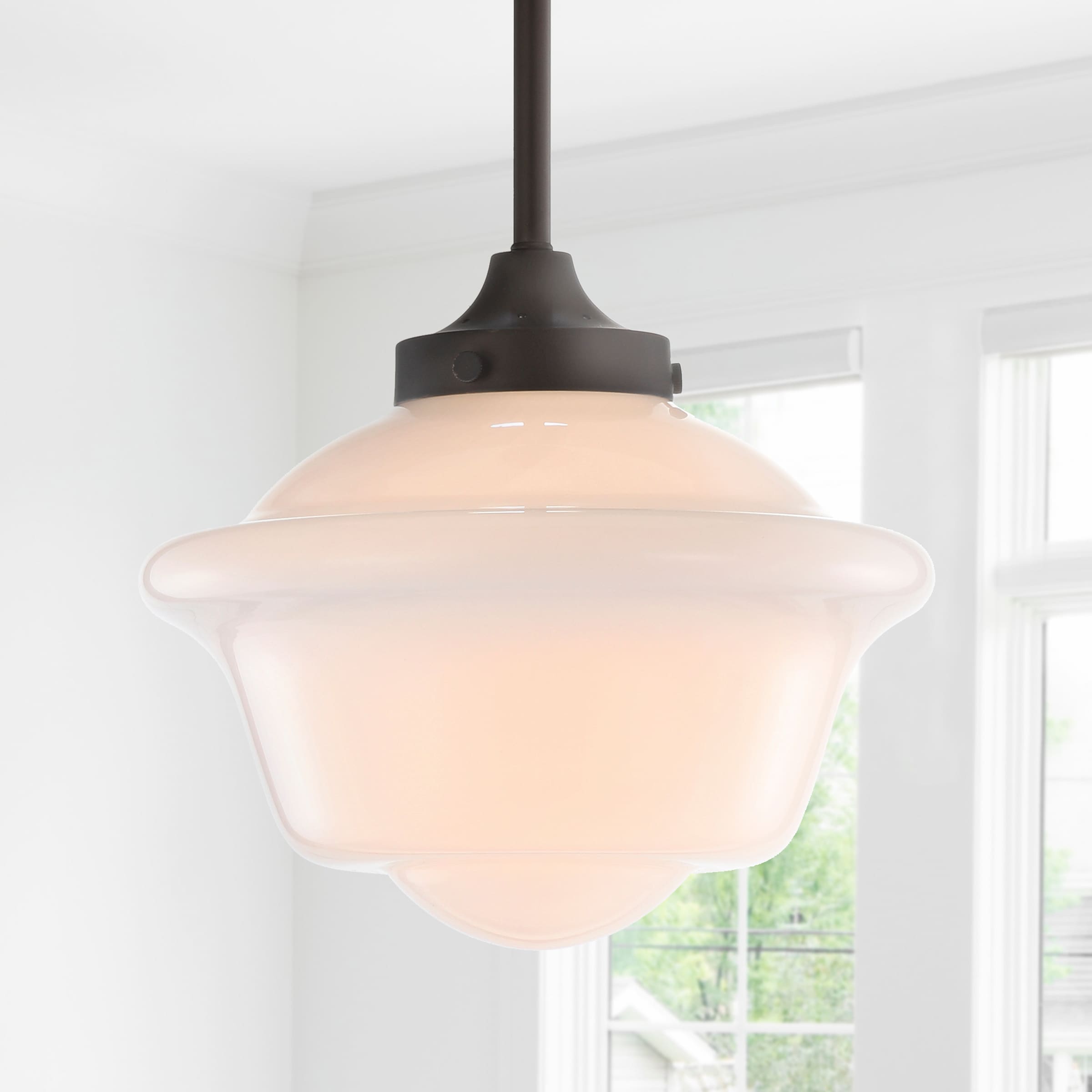 JONATHAN  Y JYL3517C Kurtz 9.5" Adjustable Drop Metal/Glass Contemporary Oil Rubbed Bronze/White Transitional White glass Bowl Mini Hanging Kitchen island light
