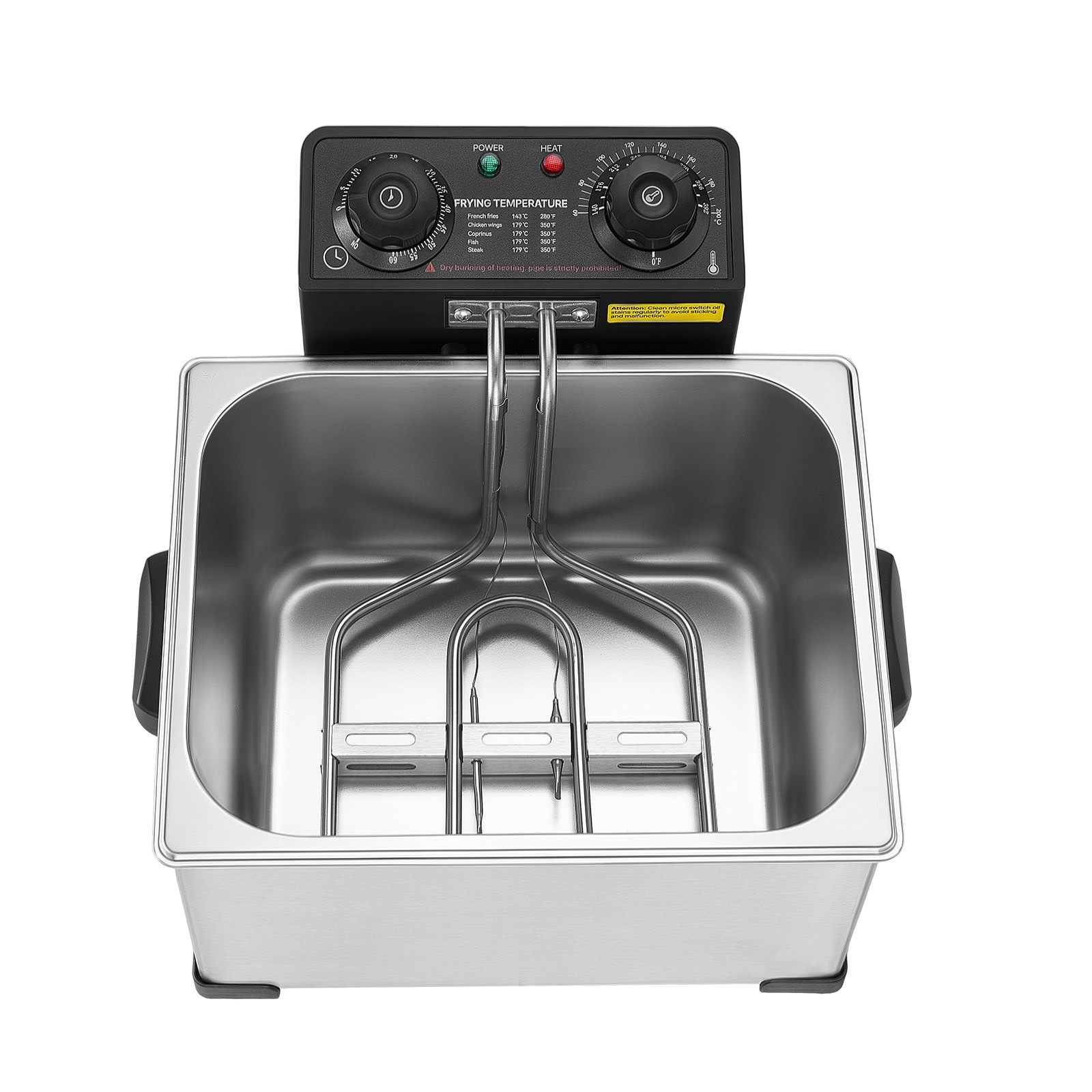 VEVOR SCDGJYDZGJCK19357V1 Commercial Electric Deep Fryer  9.51 Qt  1700W Stainless Steel Countertop Fryer with Large and Small Baskets  Overheat Protection  Temp Control  Timer  Detachable for Home Restaurant Use  Silver