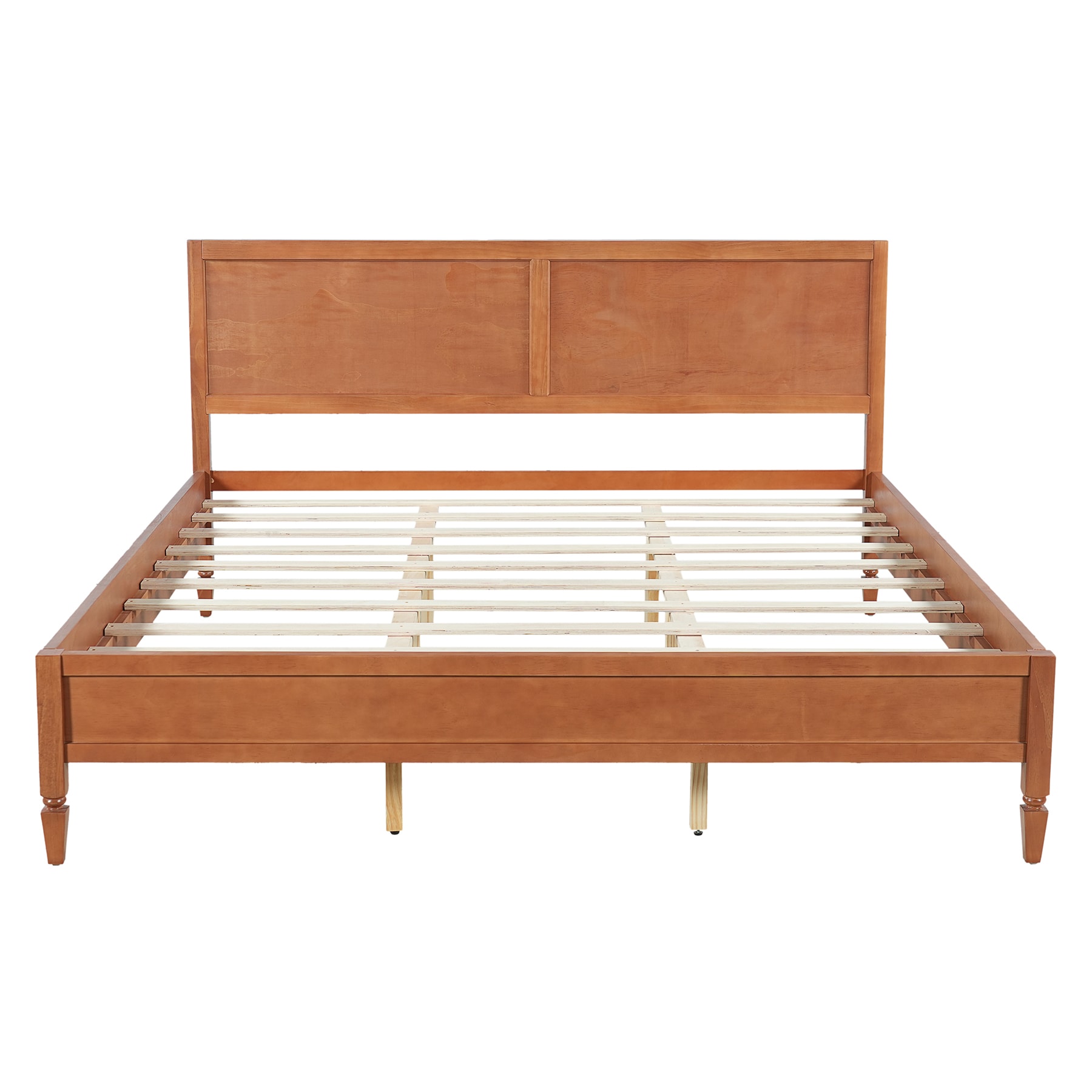 SINOFURN - King Brown Wood Bed Frame with Headboard