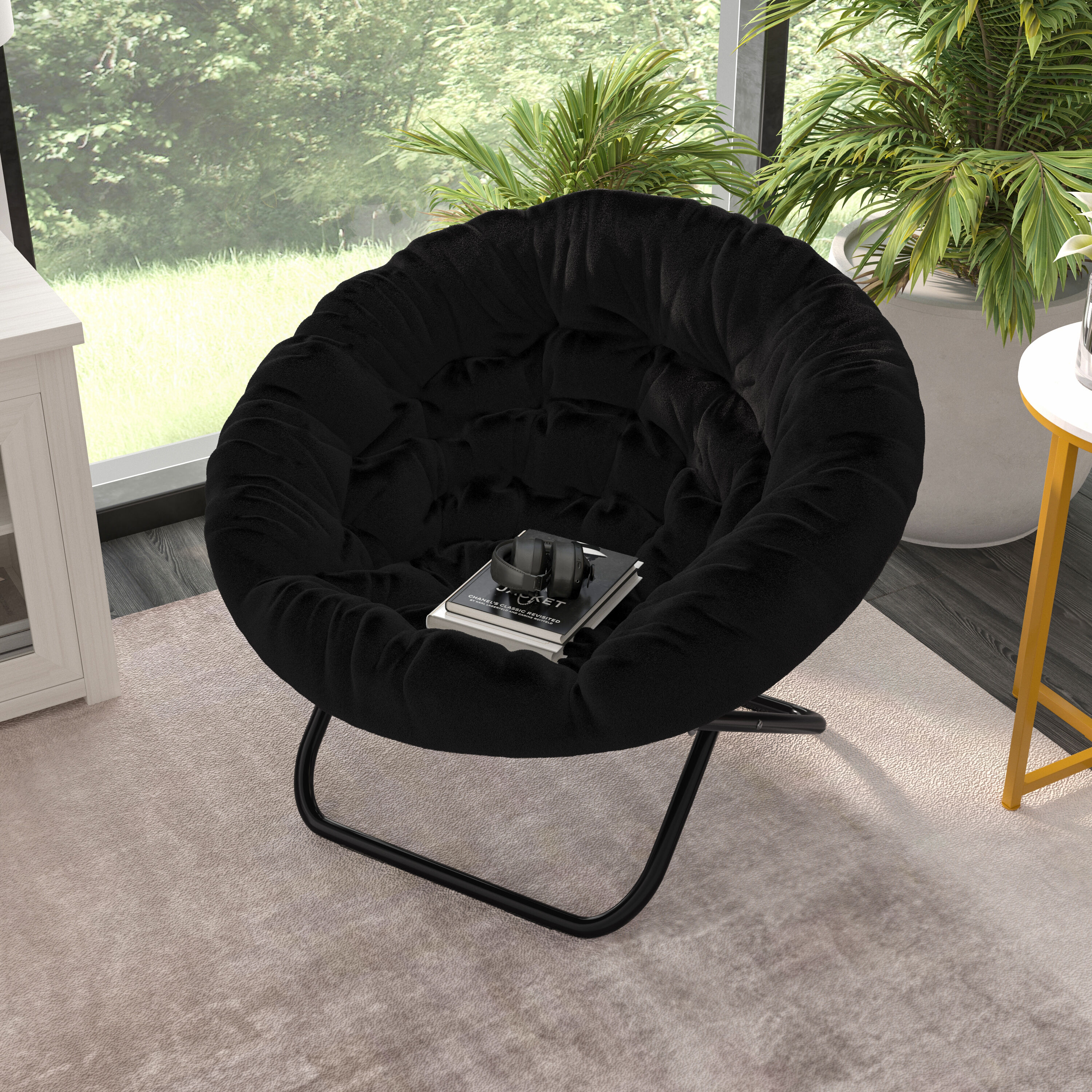 Emma + Oliver Ersa 38-in Oversize Folding Saucer Chair with Cozy