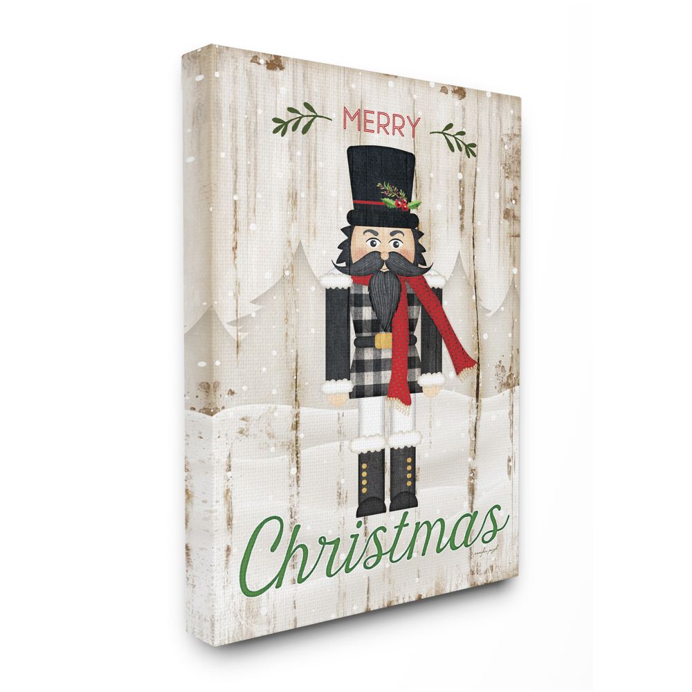 Stupell Industries AB-725-CN-24X30 Merry Christmas Holiday Phrase Winter Nutcracker Jennifer Pugh Gallery Wrapped Canvas 30-in H x 24-in W Inspirational Canvas Print