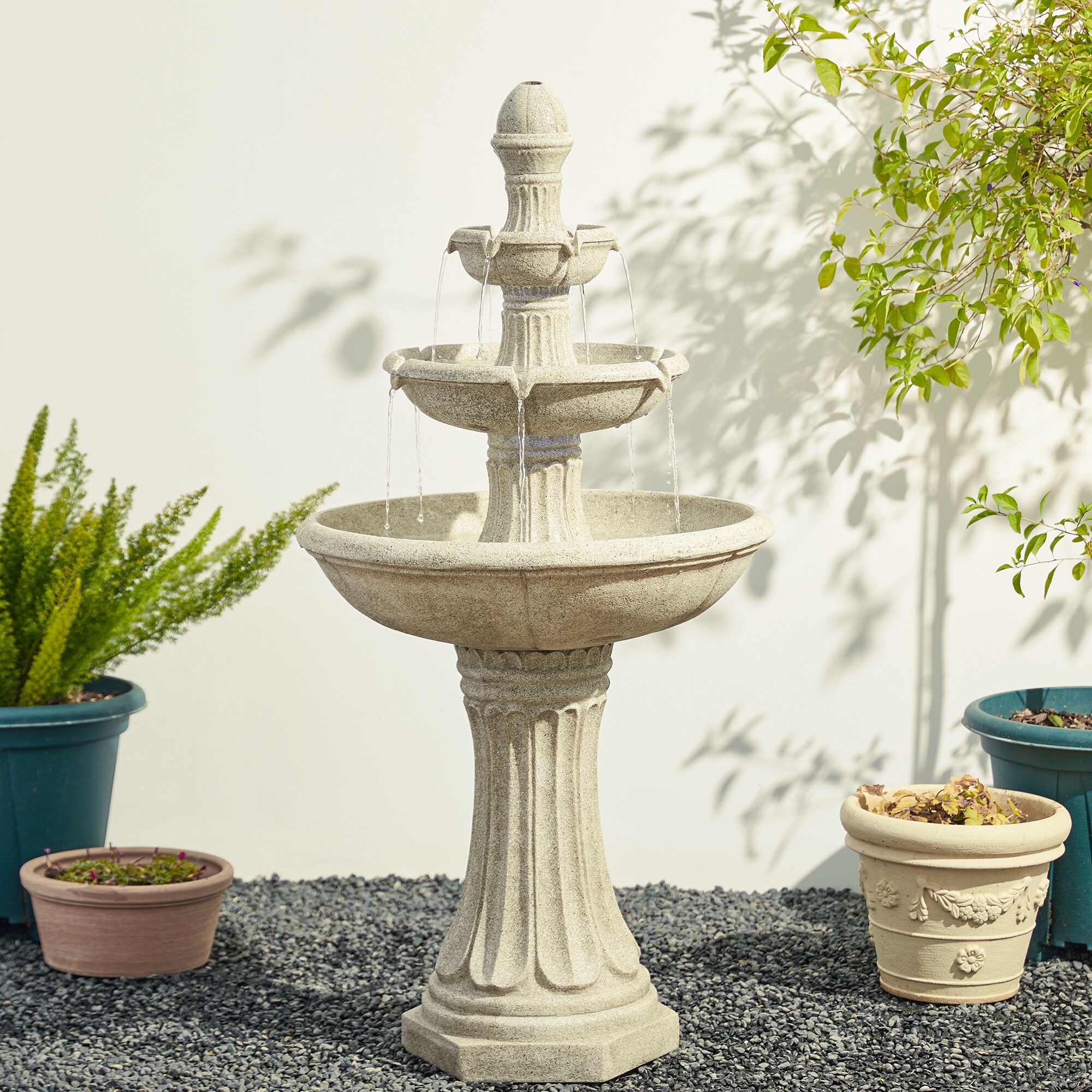 Glitzhome 45.25-in H Resin Outdoor Fountain Statue Pump Included in the ...