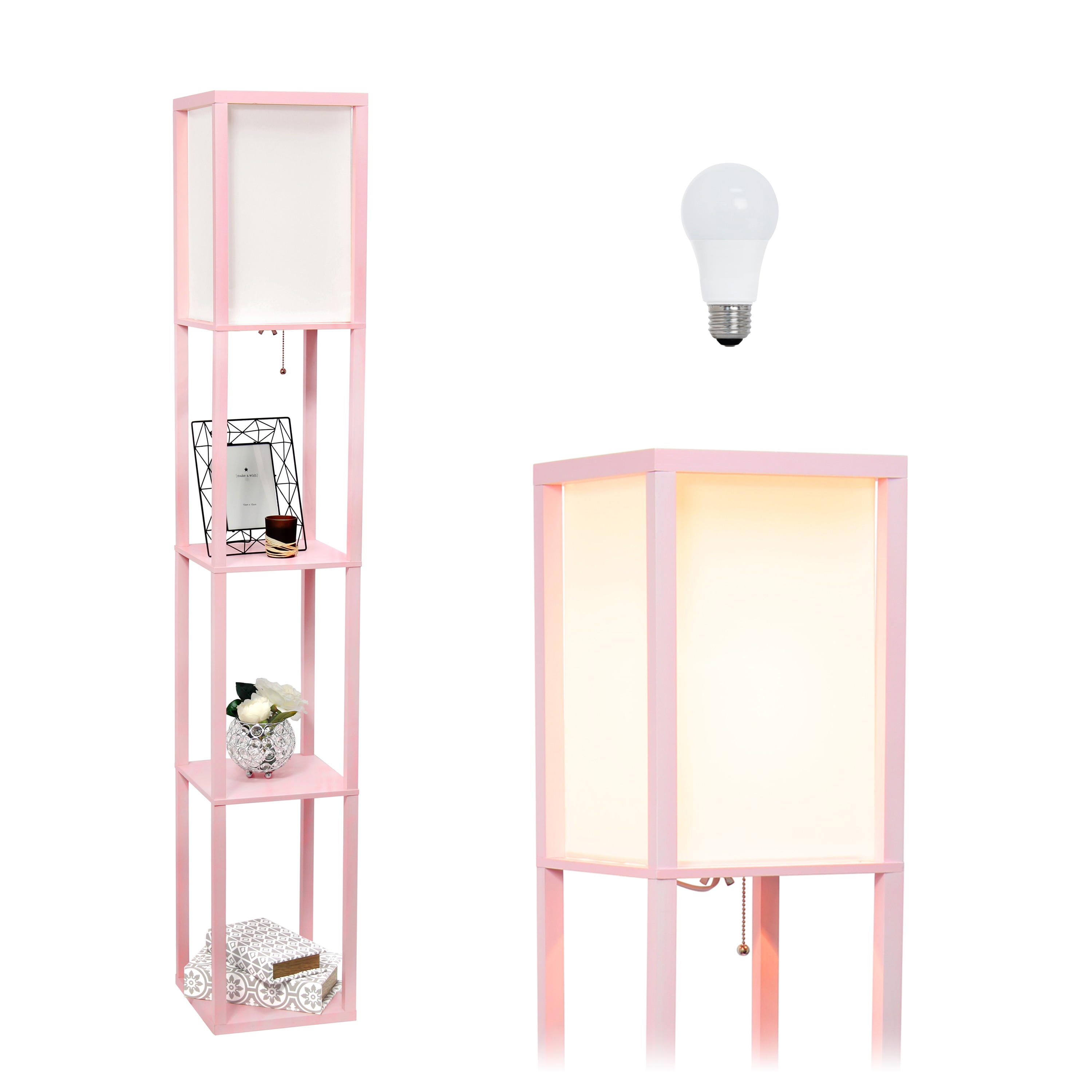 Simple Designs LF1014-LPK-LB 62.5-in Light Pink Shelf Floor Lamp with Linen Shade