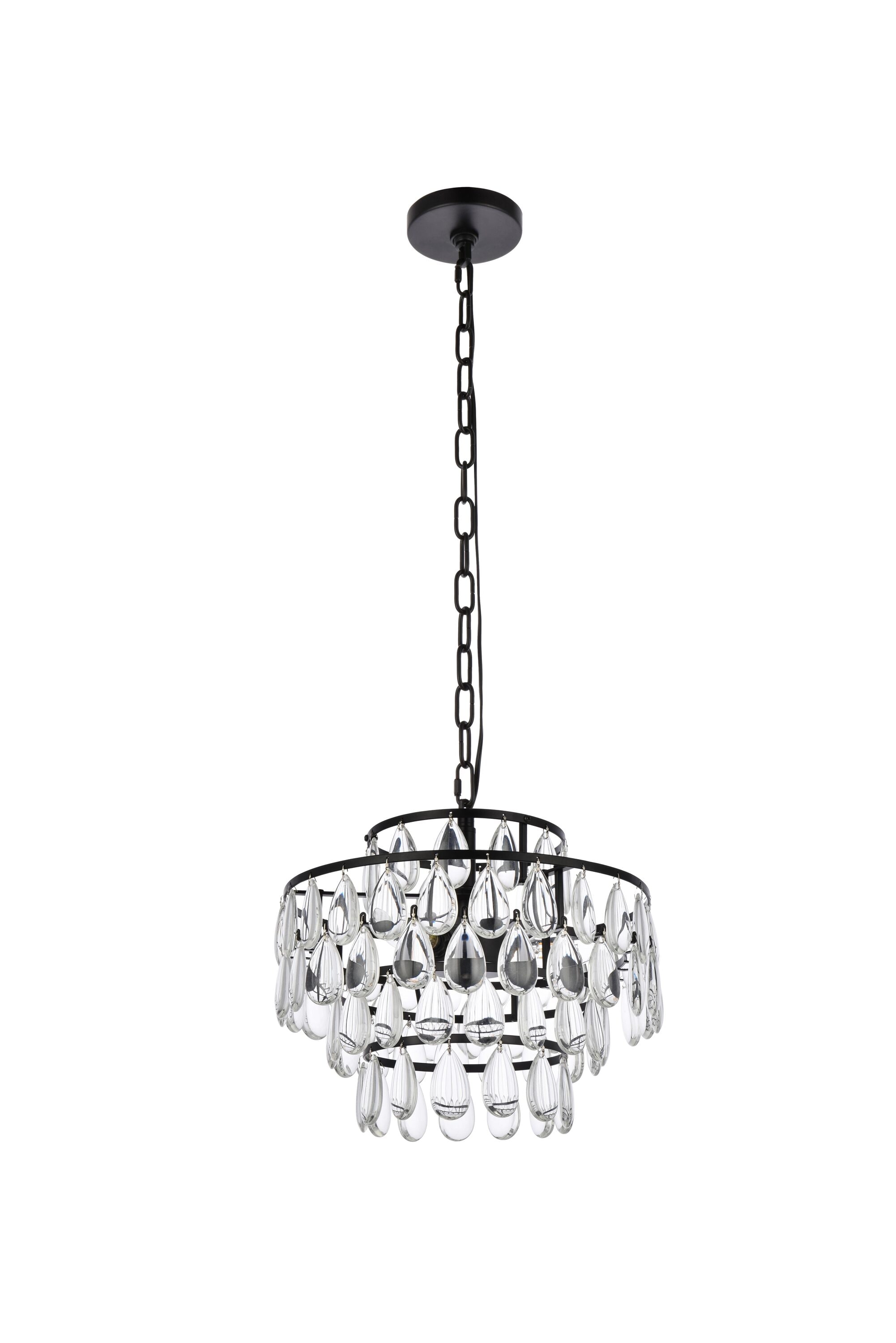 Mila Black Iron and Crystal Pendant Light with Adjustable Chain