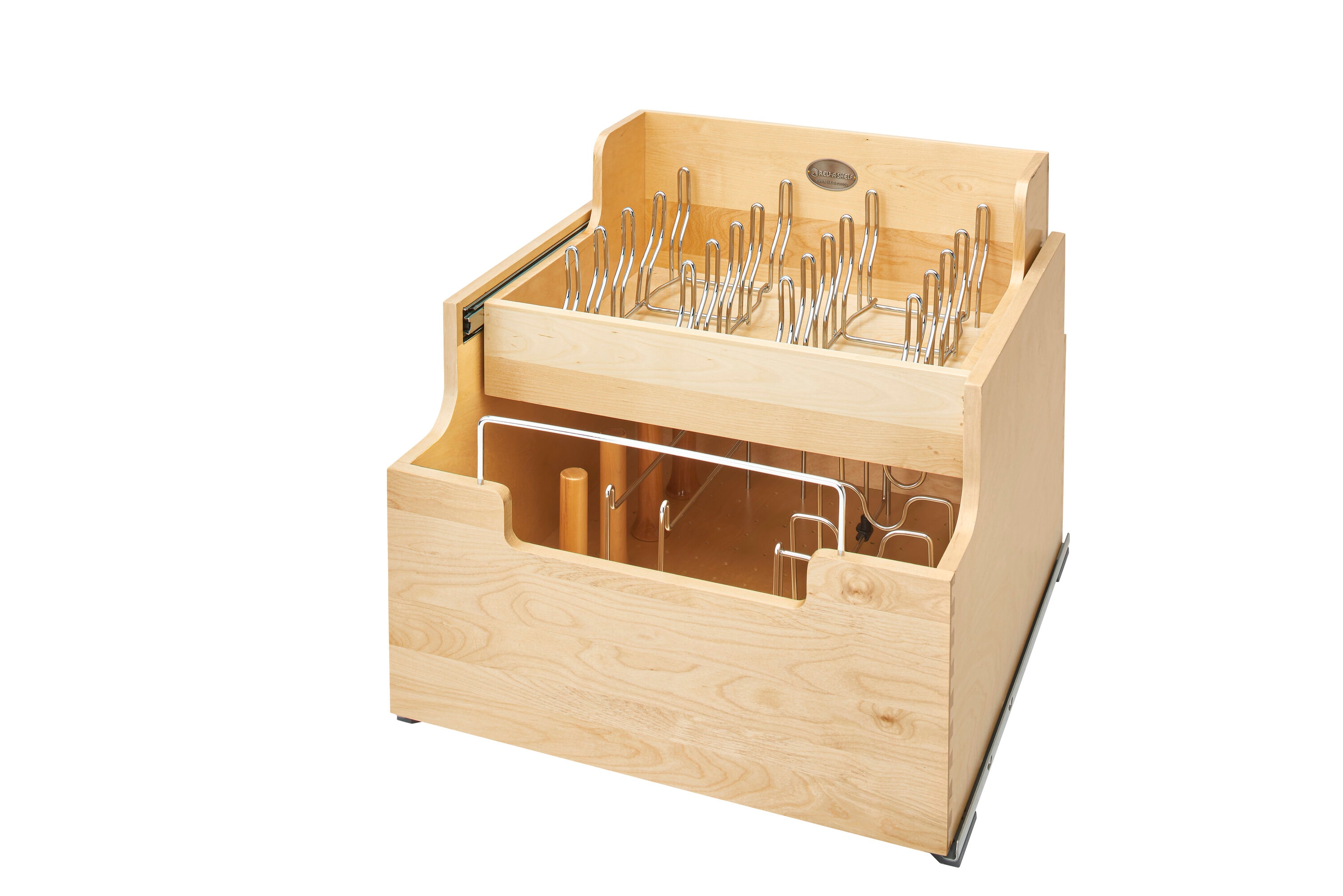 Rev-A-Shelf 4CW2-24SC-1 4CW2 Series 20.5-Inches W x 18.23-Inches H x 22.25-Inches D 2 -Tier Cabinet-mount Light Brown Wood Soft Close Pull-out Bakeware organizer