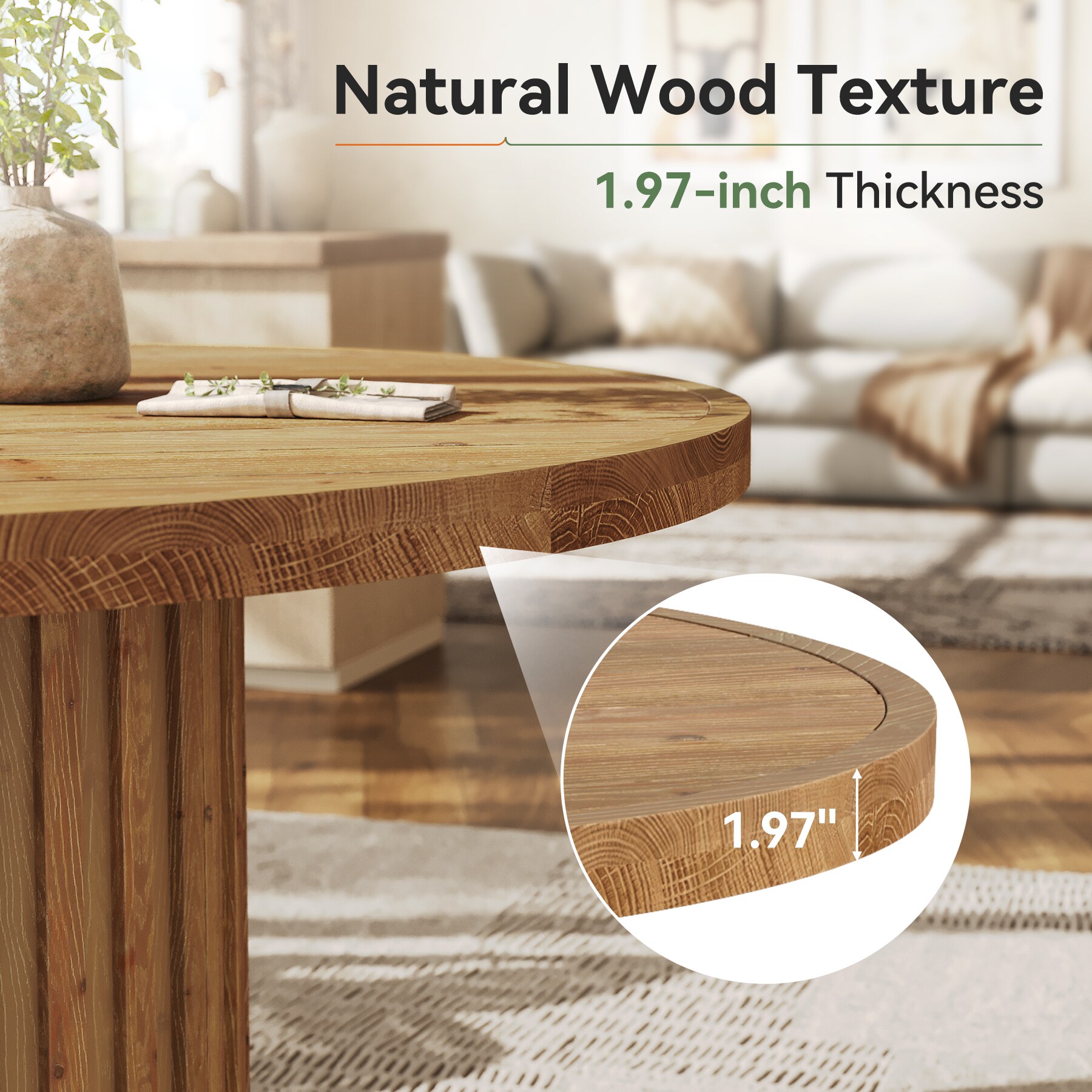 LITTLE TREE 47 Inch Farmhouse Brown Solid Wood Round Dining Table for 4 ...