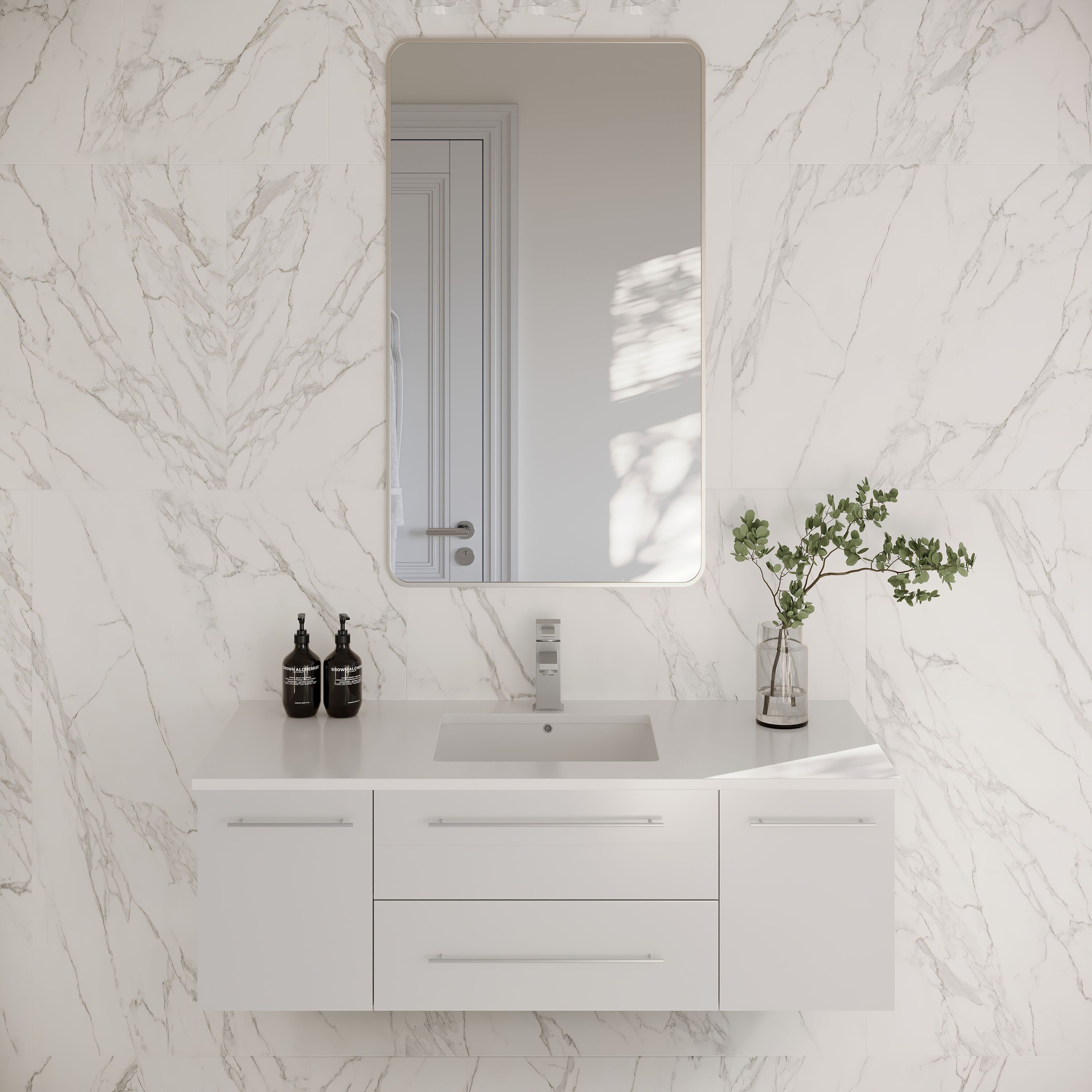 Fresca FCB6148WH-UNS-CWH-U Lucera 48-in White Undermount Single Sink Floating Bathroom Vanity with White Quartz Top