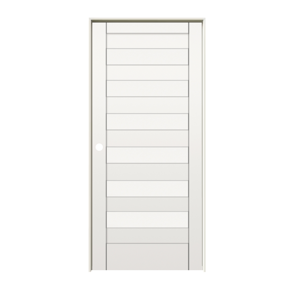 RELIABILT 10129938 18-in x 80-in primed Solid core 7-panel Right hand Smooth Primed MDF Flat Jamb Single Prehung Interior Door