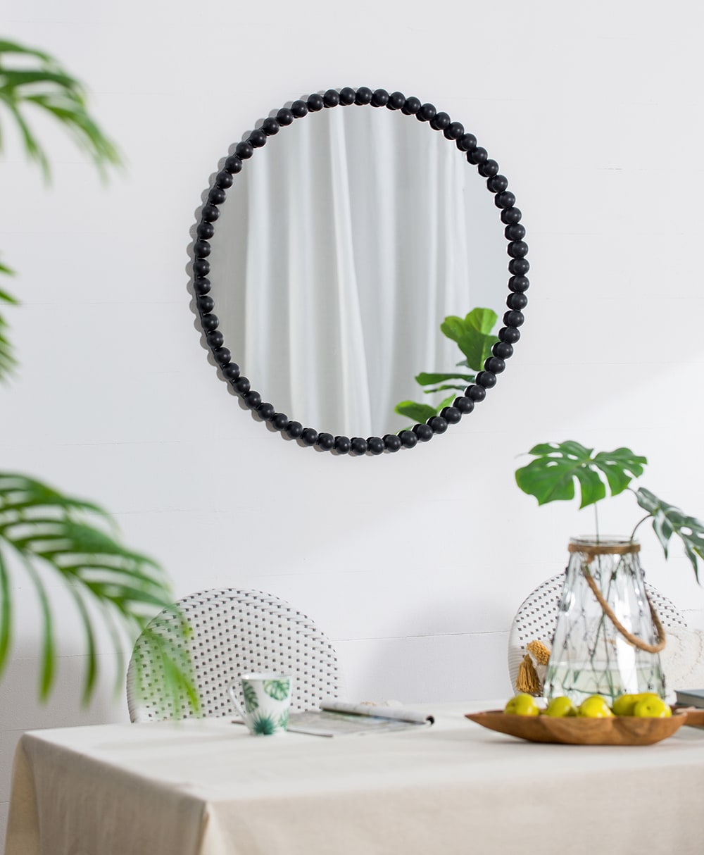 LOVMOR SF-Y-W2078138953 32  in  Circle Mirror with Metal Beaded Frame Wall Mirror for Living Room Bedroom Entryway
