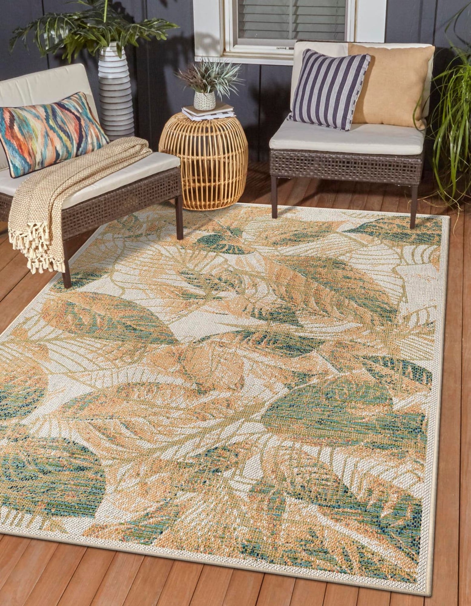Unique Loom 3177093 Balandra Baja Outdoor 8 x 10 (ft) Loomed Polypropylene Ivory Rectangular Indoor/Outdoor Floral/Botanical Coastal Area rug