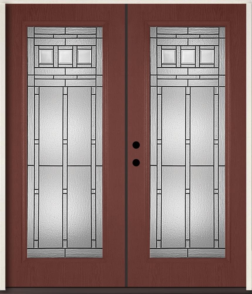 RELIABILT LO841634 Craftsman 72-in x 80-in x Fiberglass Full lite Right-hand inswing Wineberry Stained Prehung Double Front Door Insulating core