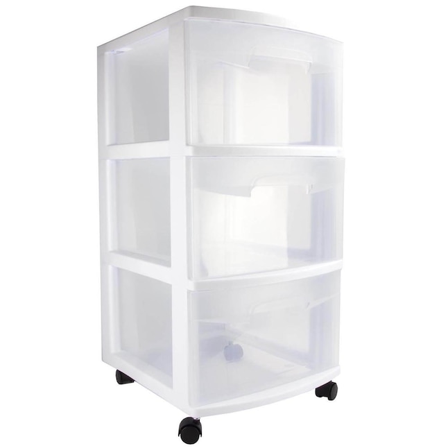 White Stackable Plastic Storage Drawer, 3 Drawer Plastic Storage Unit With Wheels