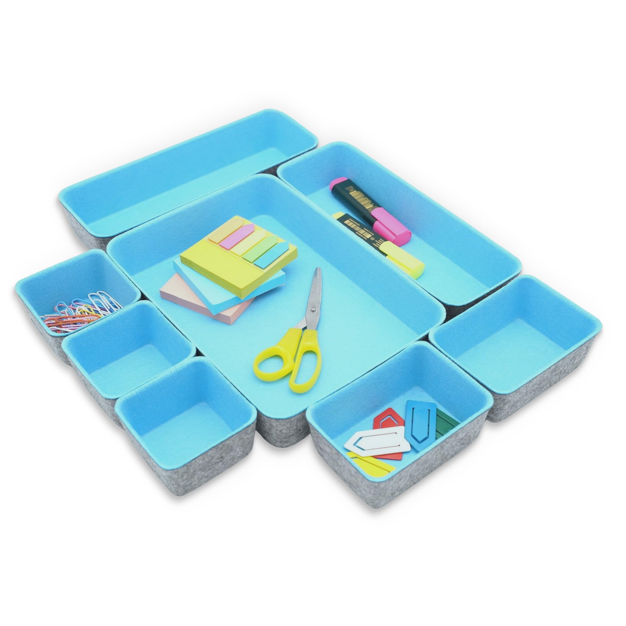 Yichuhaoxi  Desk Drawer Organizer Tray Set 8 pcs Felt Storage Bin Light Pink and Gray for Home Office Makeup Crafts Pens Keys Accessories