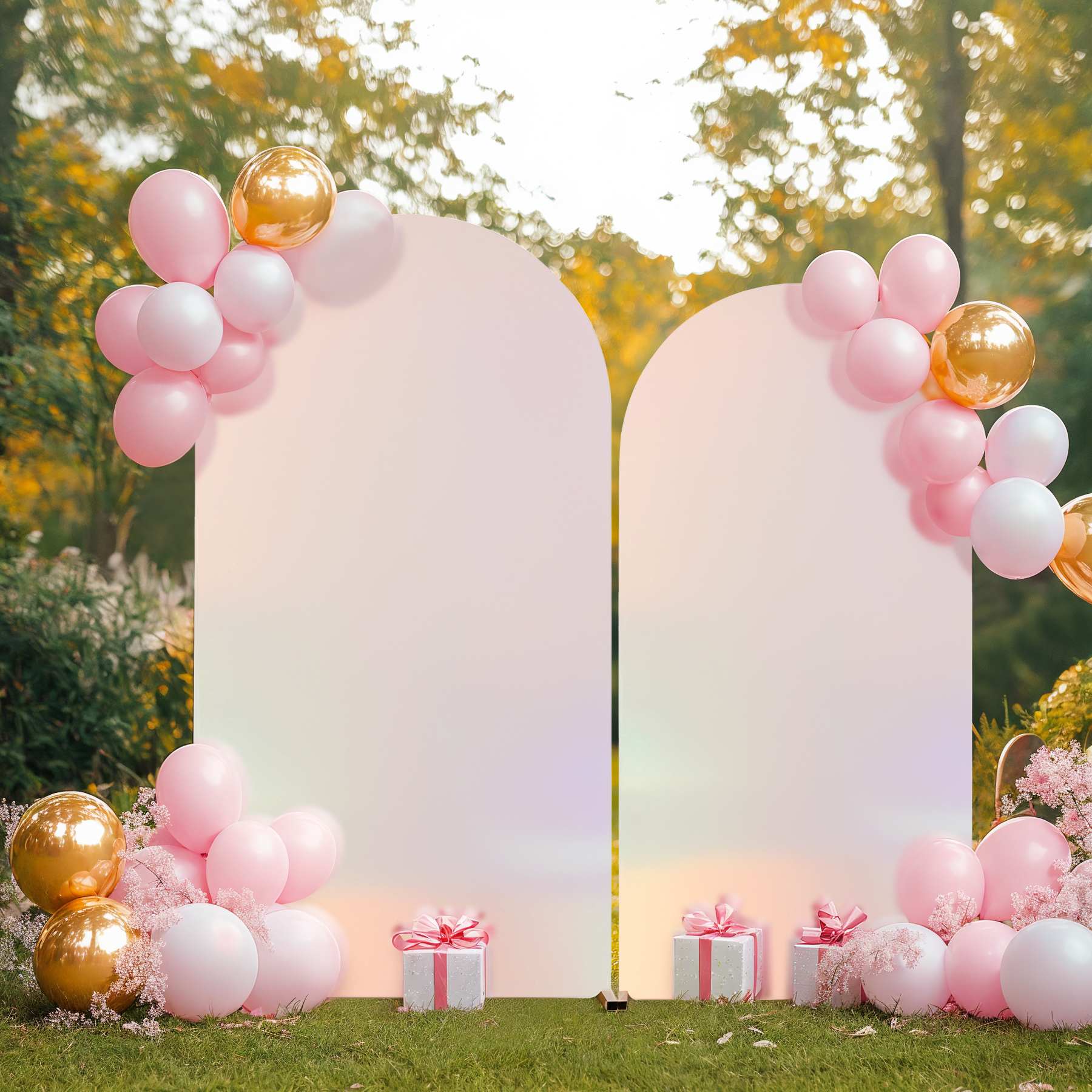 Qeetex NL-FQZOL-S5QNNLSE Iridescent Gold Foil Milk Silk Arch Cover Stretchy Shiny Photo Backdrop 1.2m Wide 2.2m High 7.2ft U Shape Background Party Decoration No Stand Included