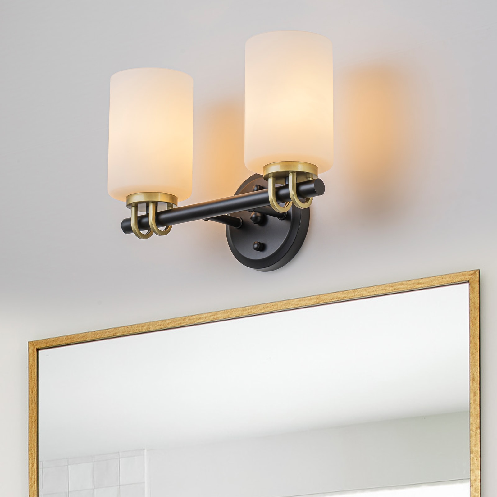 Derynth Elyserisca 12.6-in 2-Light Matte Black and Faux Gold Modern Transitional Vanity Wall Sconce