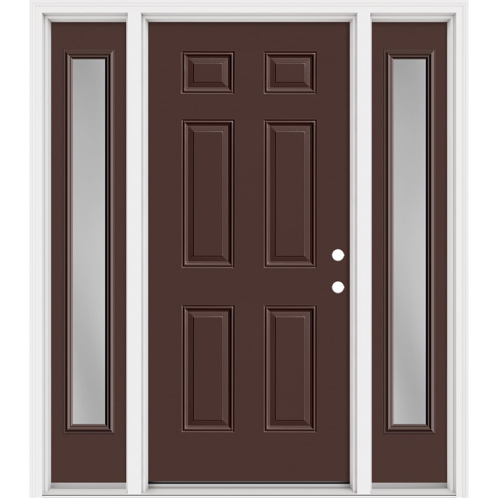Masonite 321117 Steel Doors Series 64-in x 80-in x Steel No glass Left-hand inswing Chocolate Painted Prehung Front Door with Sidelights with Brickmould Insulating core
