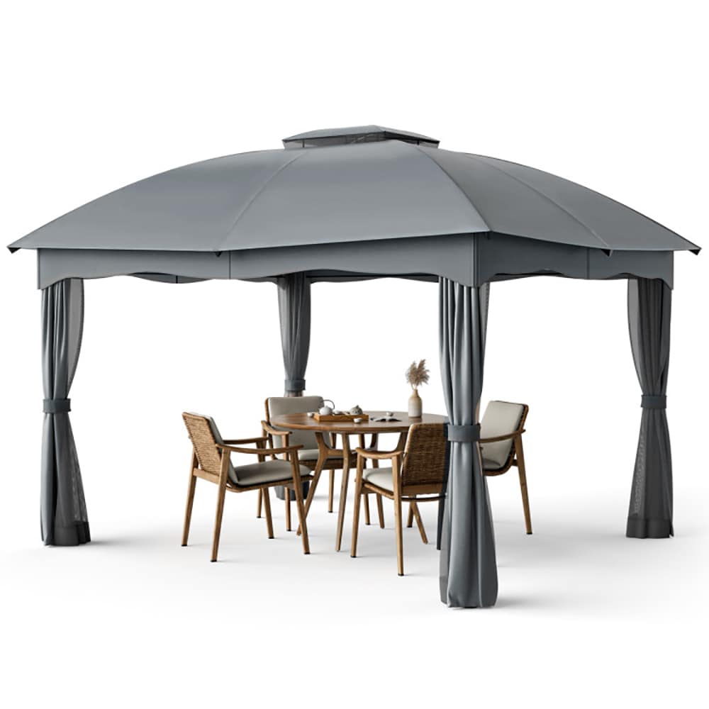 CASAINC CA016K-A 12-ft x 10-ft Vented Heavy Duty Steel Gazebo Gray Solarium with Soft Top Roof (Screen Included)