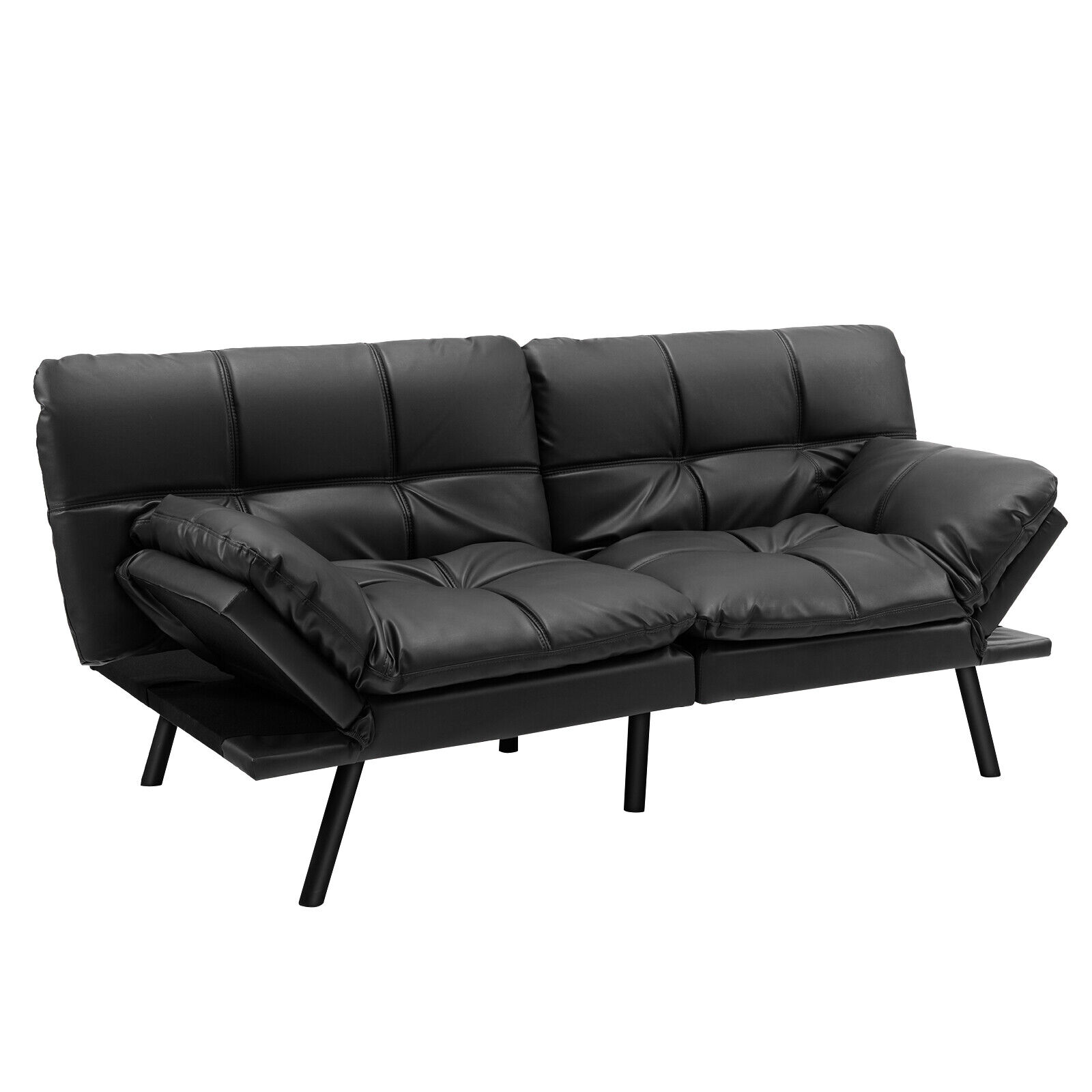 Black faux leather 2 seater sofa discount
