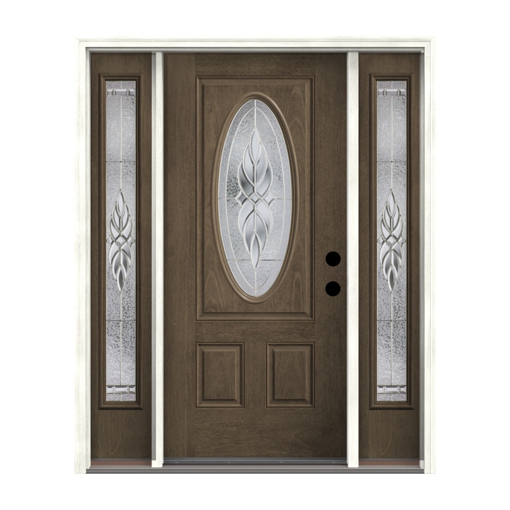 Therma-Tru Benchmark Doors Varissa 64-in x 80-in Fiberglass Oval Lite Left-Hand Inswing Gray Ash Stained Prehung Single Front Door with Sidelights -  TTB643293SOS