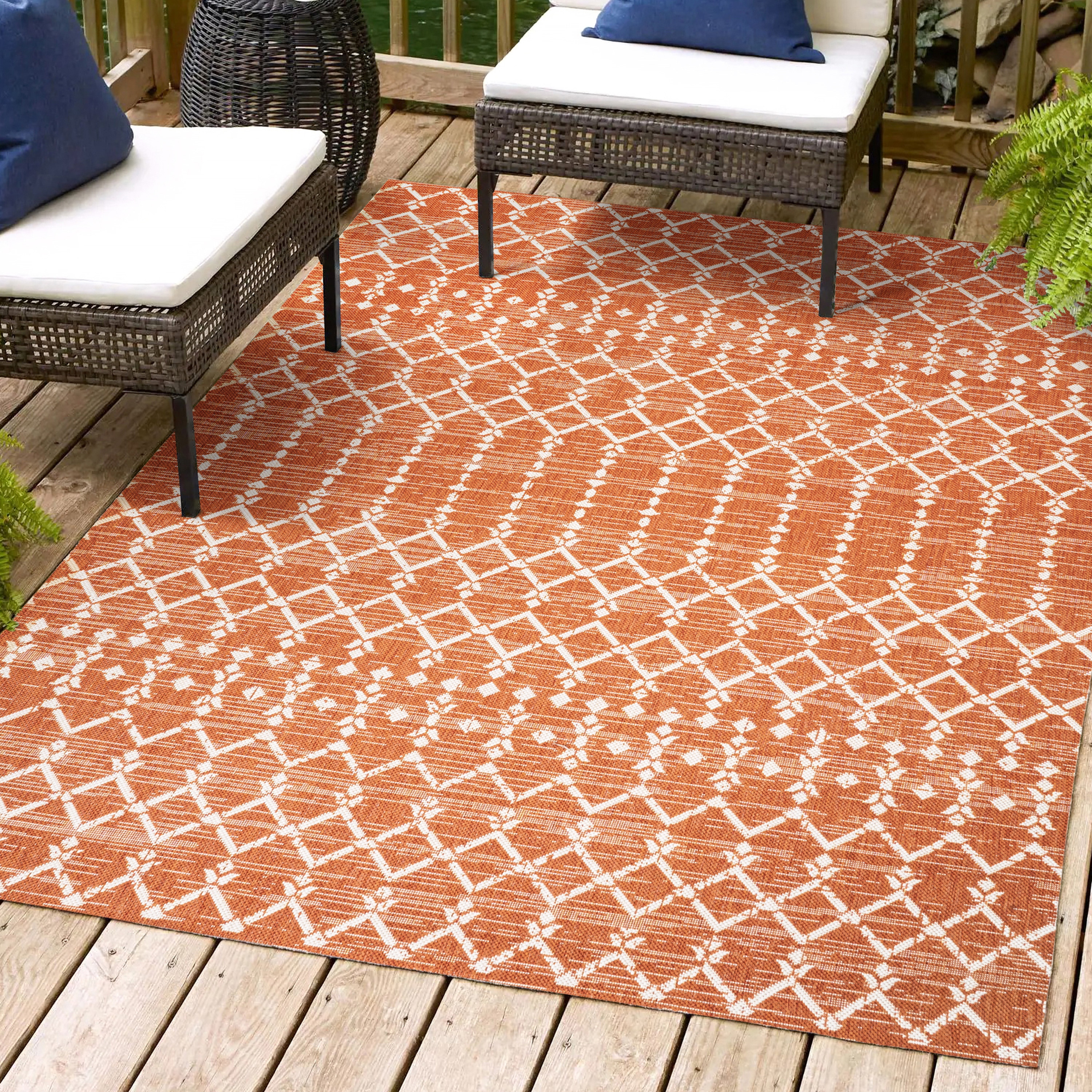 JONATHAN  Y SMB108P-3 Santa Monica Ourika Filigree Textured Weave 3 x 5 (ft) Loomed Polypropylene Orange/Cream Rectangular Indoor/Outdoor Trellis Bohemian/Eclectic Area rug