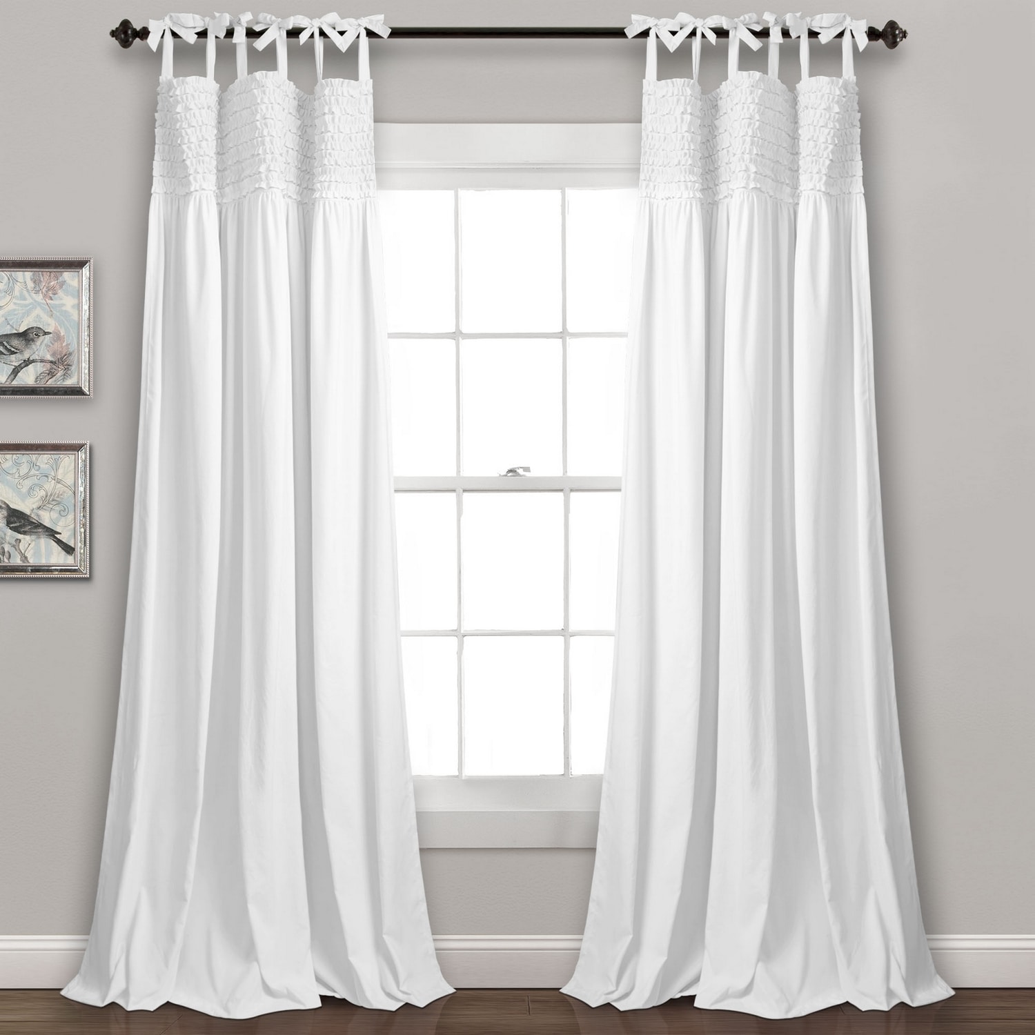 Lush Decor 16T003667 95-Inches White Tie top Curtain panel pair