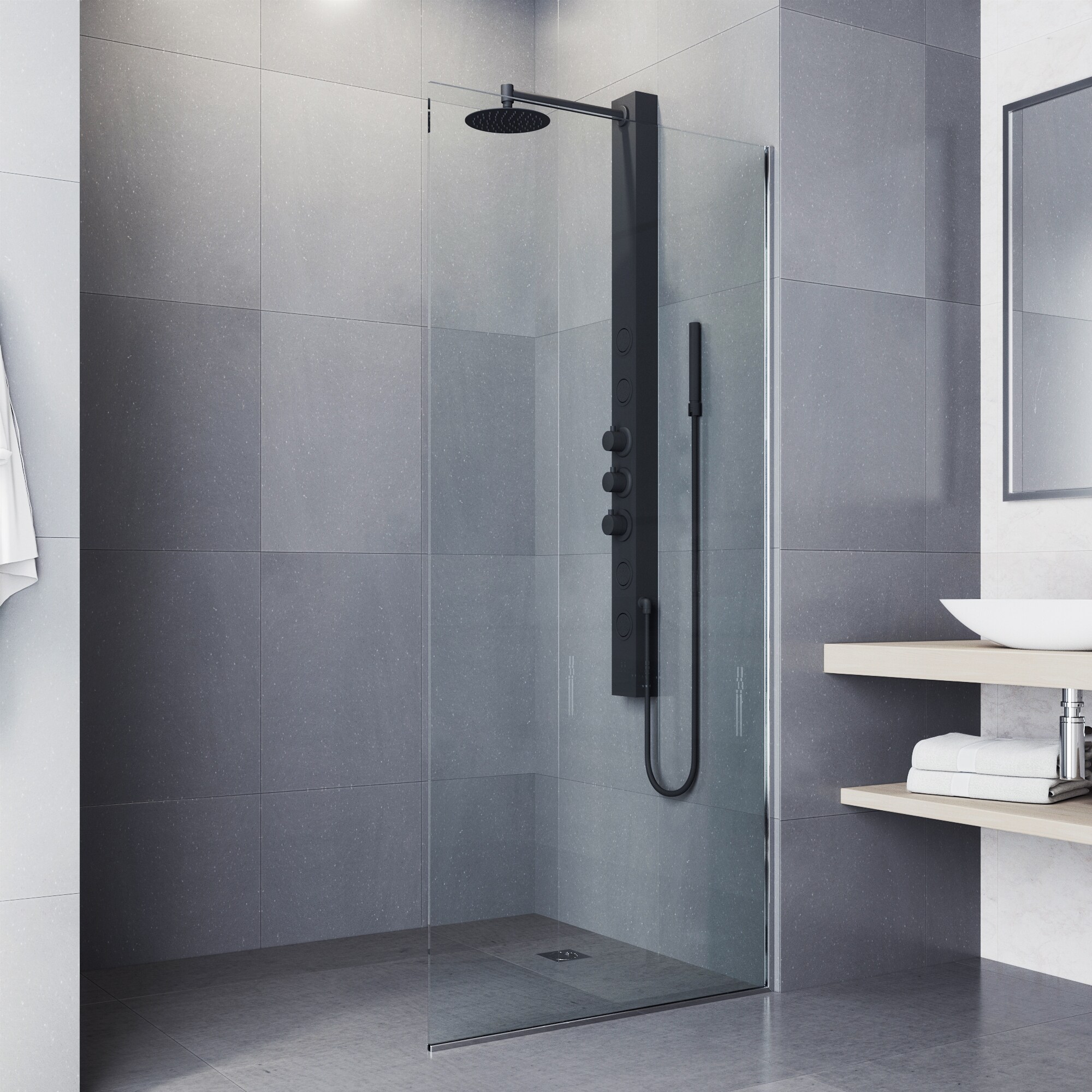 VIGO Sutton Matte Black Waterfall Shower Panel System with 3-way ...