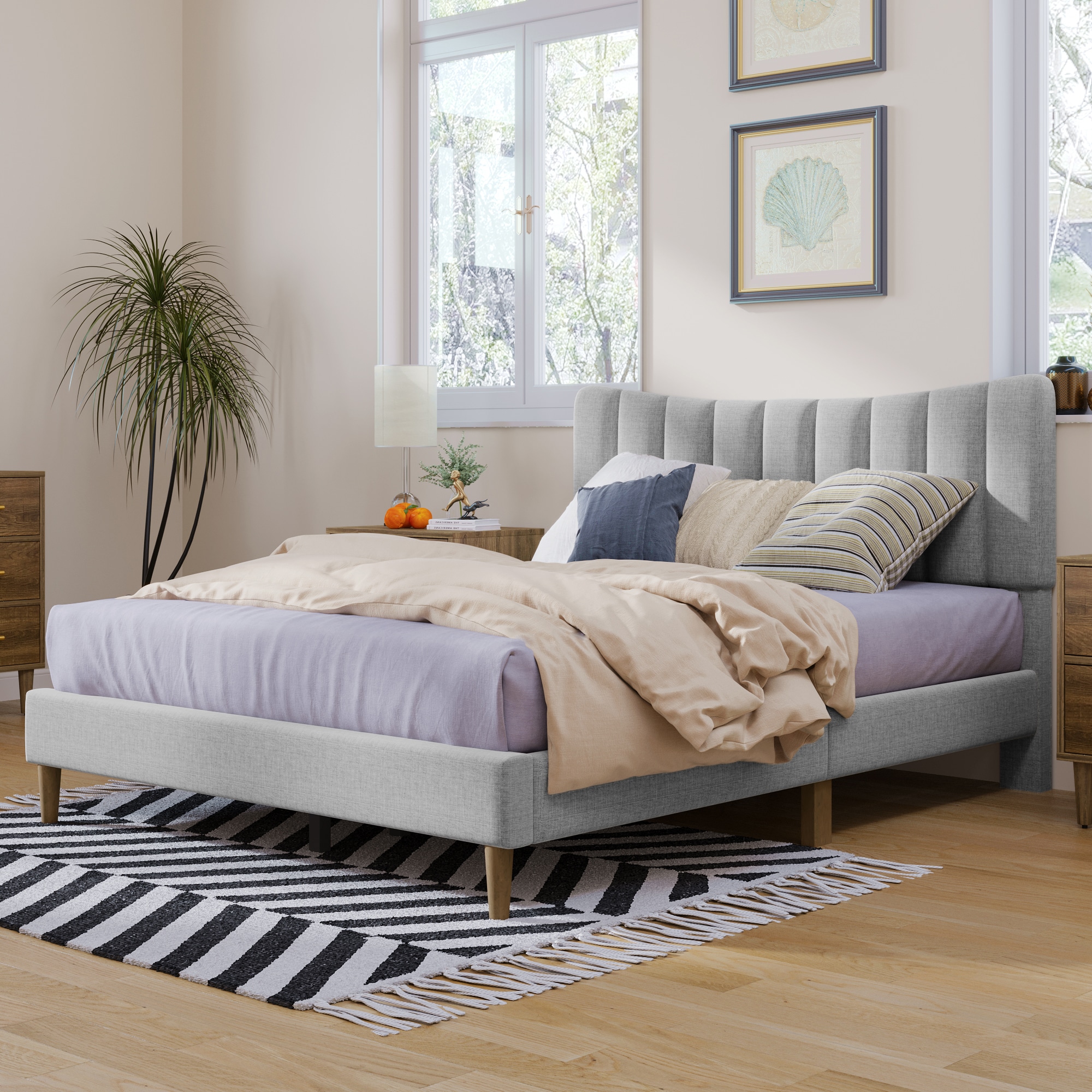 Clihome LTCH-694-W80 Bed Frame Gray Full Upholstered Platform Bed