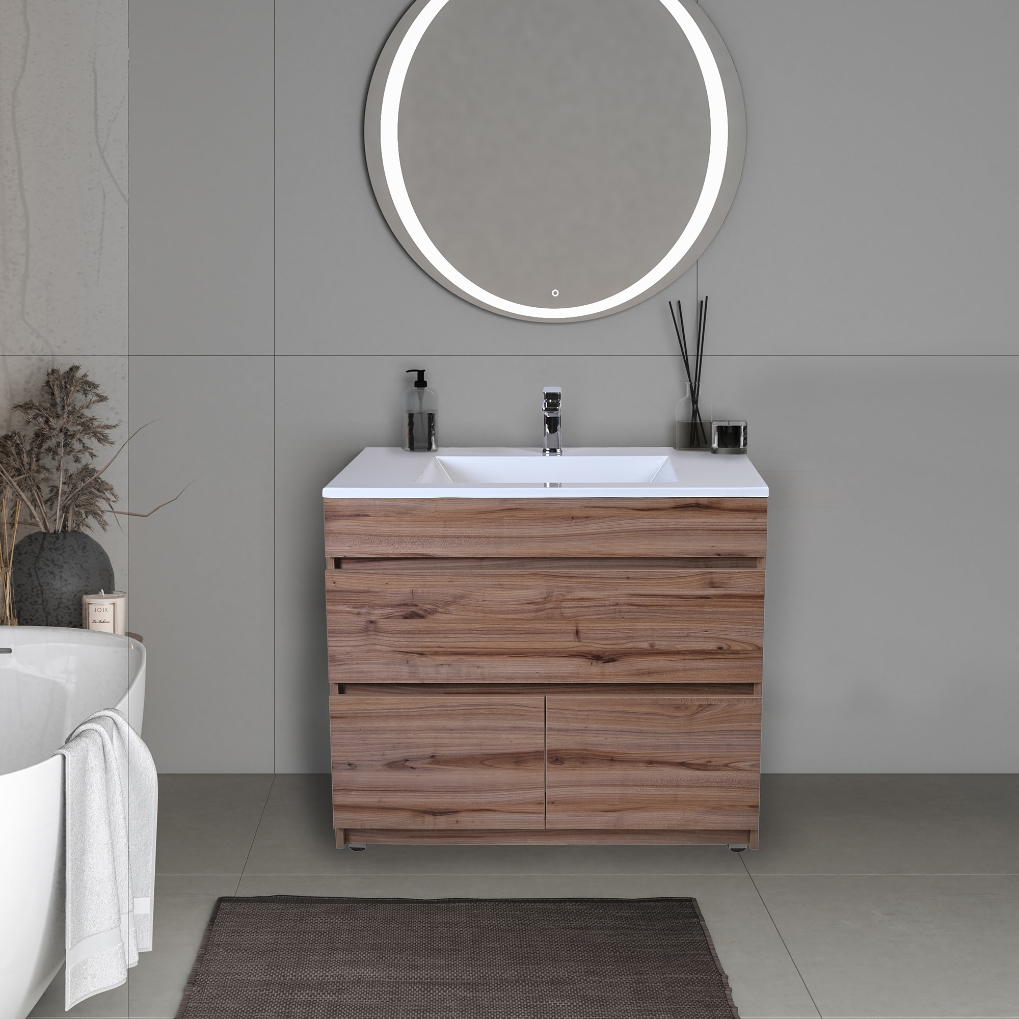 36-in Pecan Single Sink Bathroom Vanity with Pecan Acrylic Top in Brown | - GRAVITA DESIGNS AL360309PEC