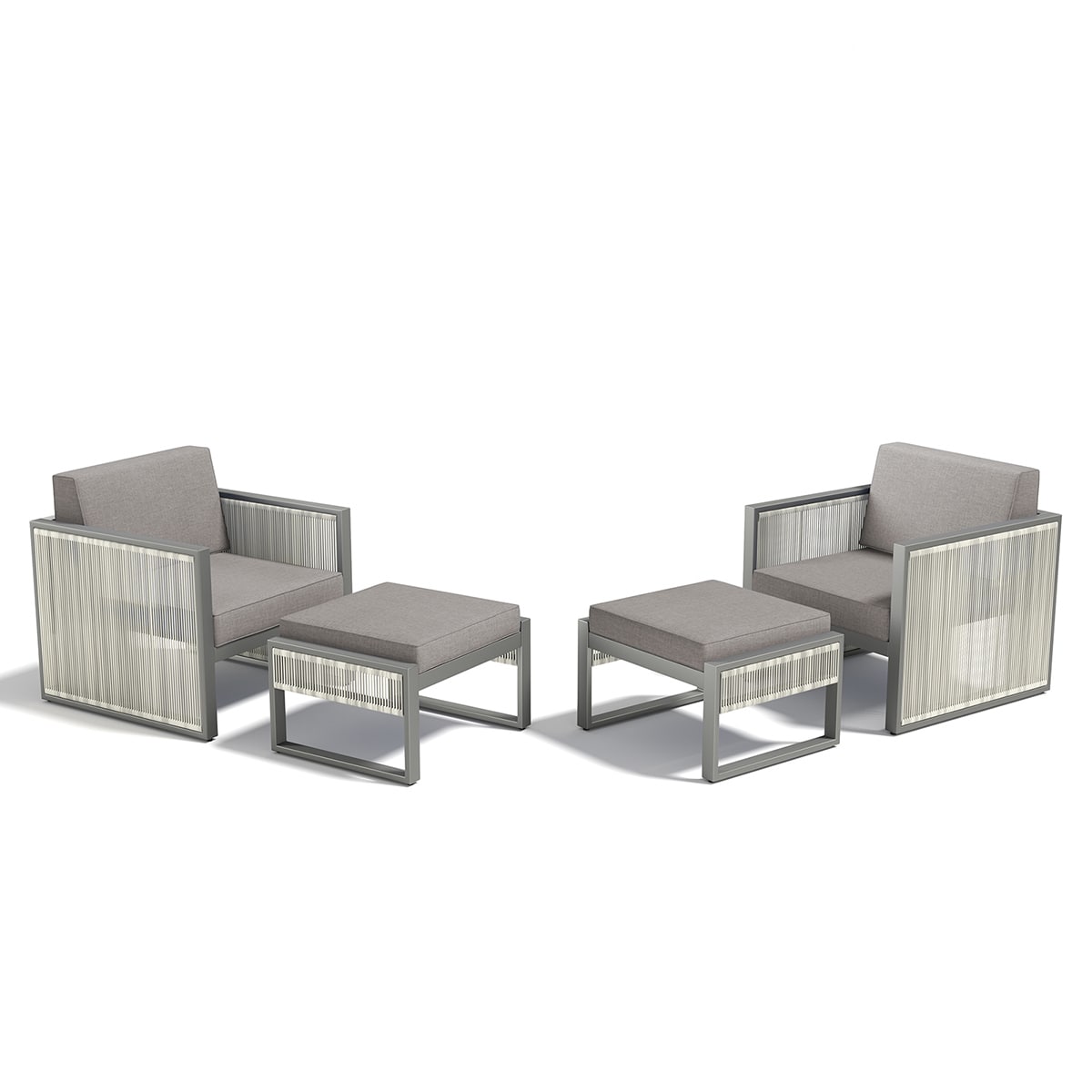 Rilyson FSFHGW1140-9 Tubu Set of 2 Wicker Off-white Wicker Frame Stationary Conversation Chair with Off-white Dark Gray Cushioned Seat