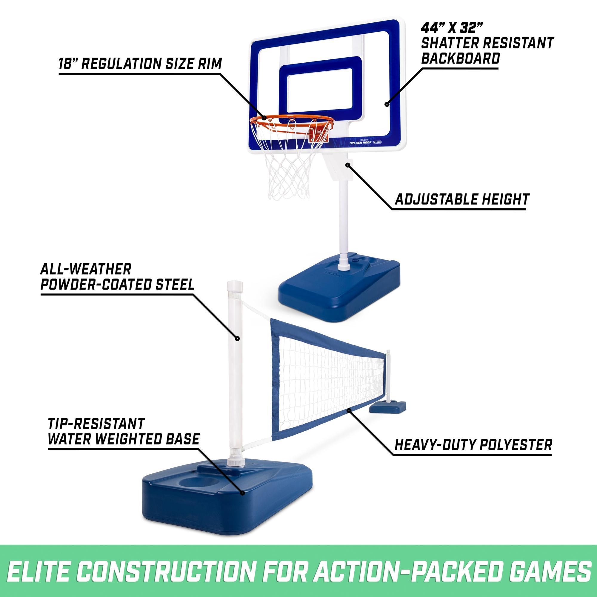 Blue and White Adjustable Metal Pool Basketball and Volleyball Set