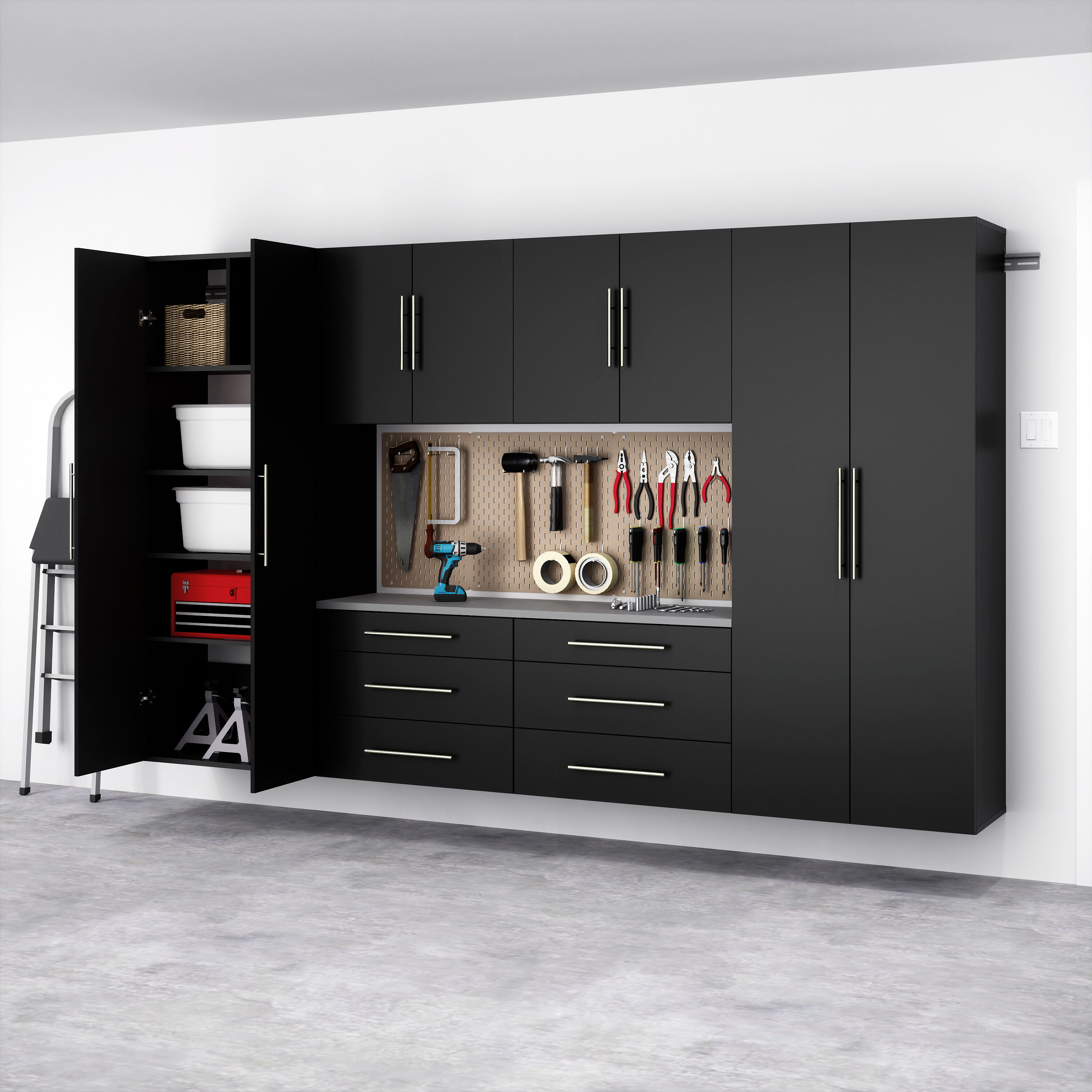 Prepac 6-Cabinets Composite Wood Garage Storage System in Black (120-in ...