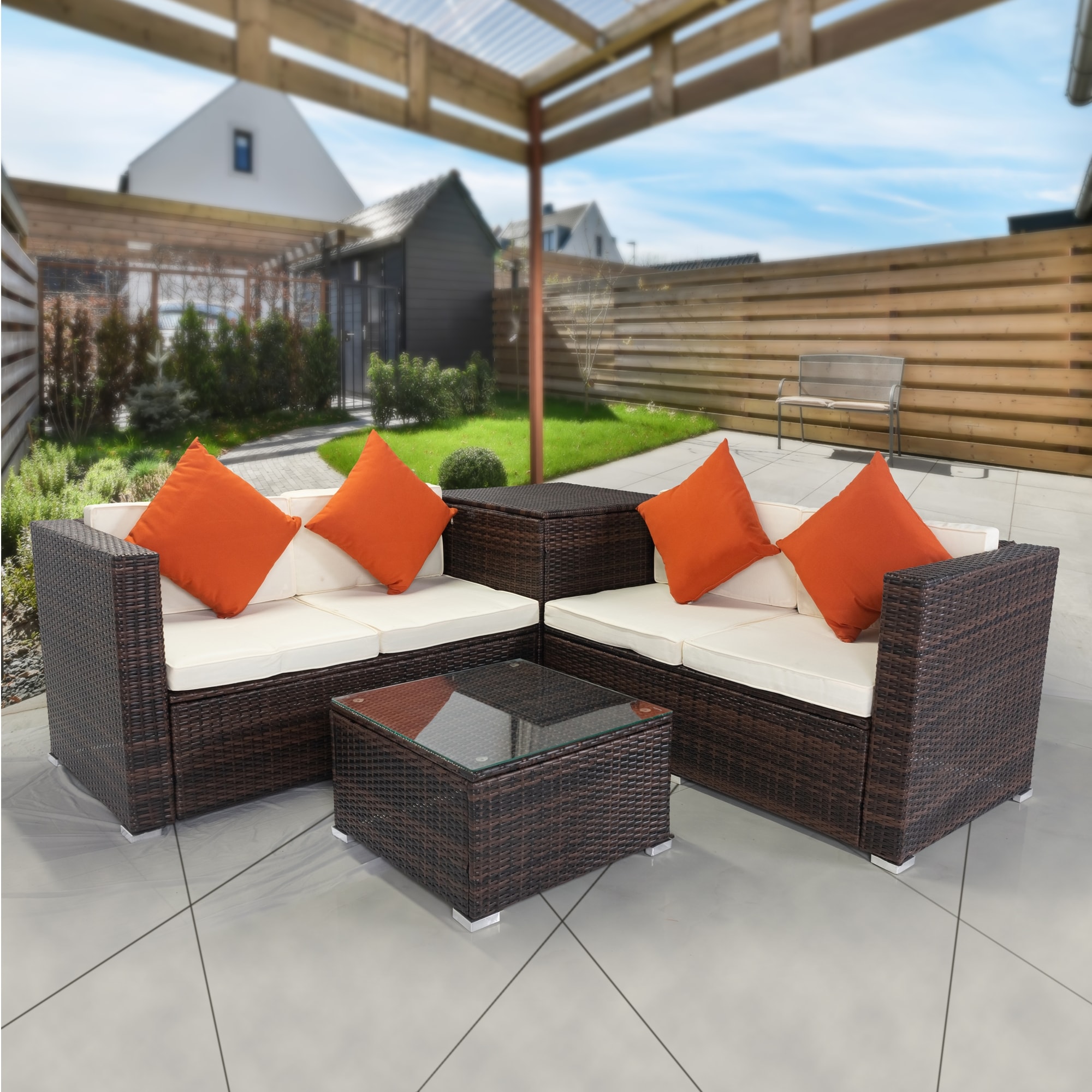 Nestfair PS20026D 4-Piece Wicker 2 Patio Sofa Conversation Set with Off-white Cushions