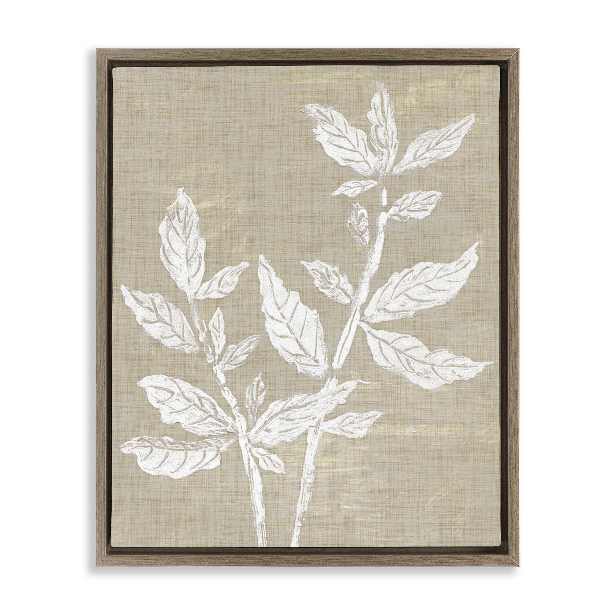 Stupell Industries BS-376-FFE-24X30 Boho Leaves on Natural Pattern Brown Framed Floater Canvas Wall Art By Melissa Wang 25 x 31
