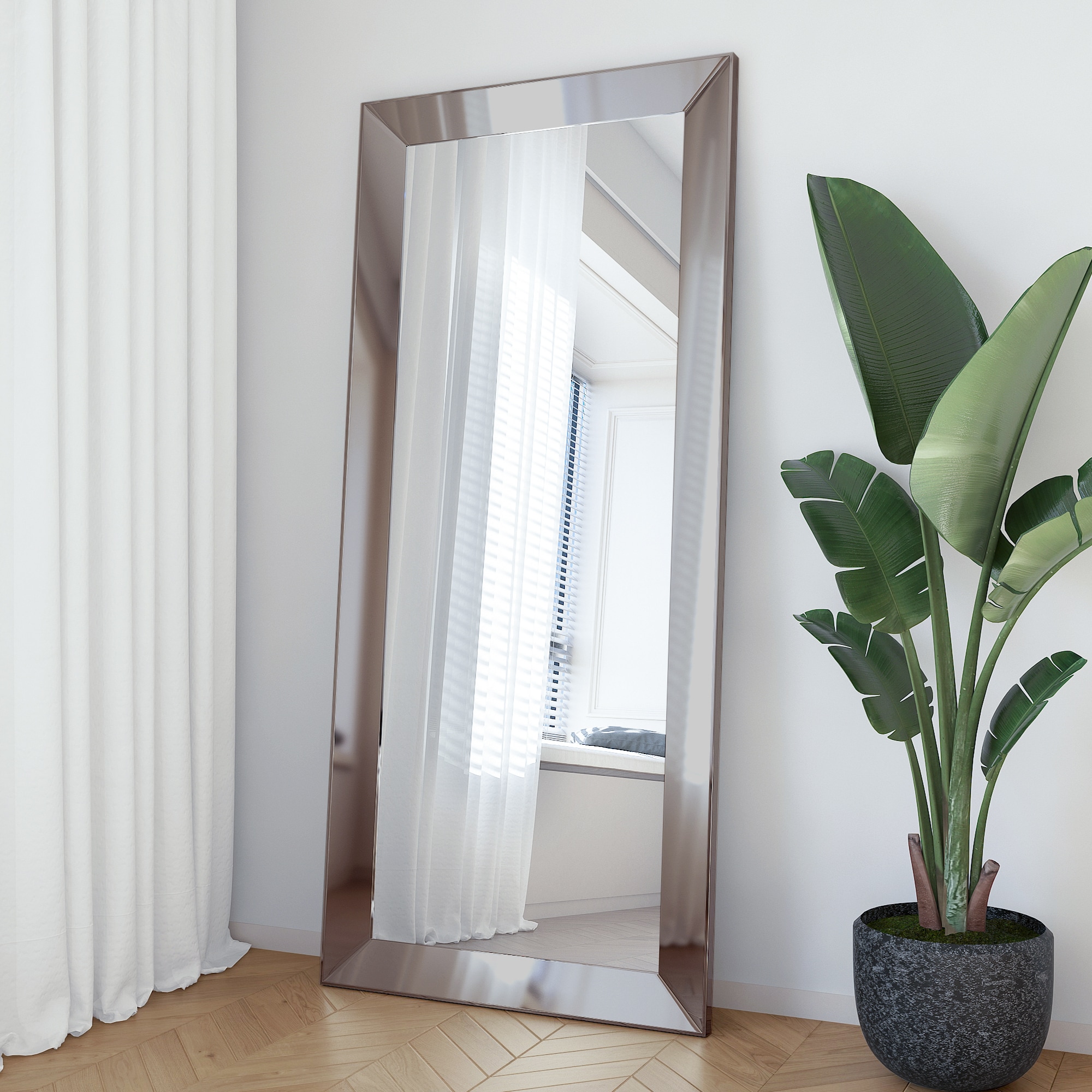 Misty Moon 70-in H x 30-in W PS Frame Silver Straight Edge Rectangular Wall Mirror Space Saving Modern Minimalist Bathroom Entryway Full Length Decor Mirror