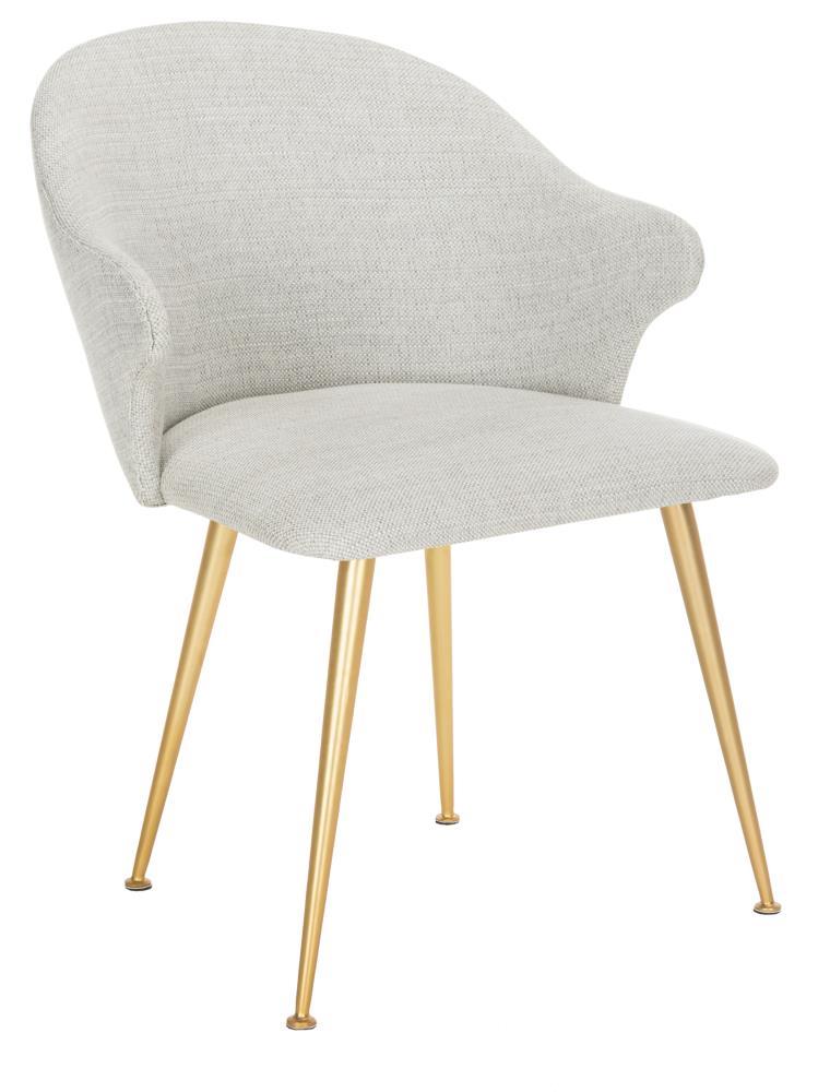 Edmond Transitional Linen Blend Light Grey Arm Chair with Gold Capped Legs