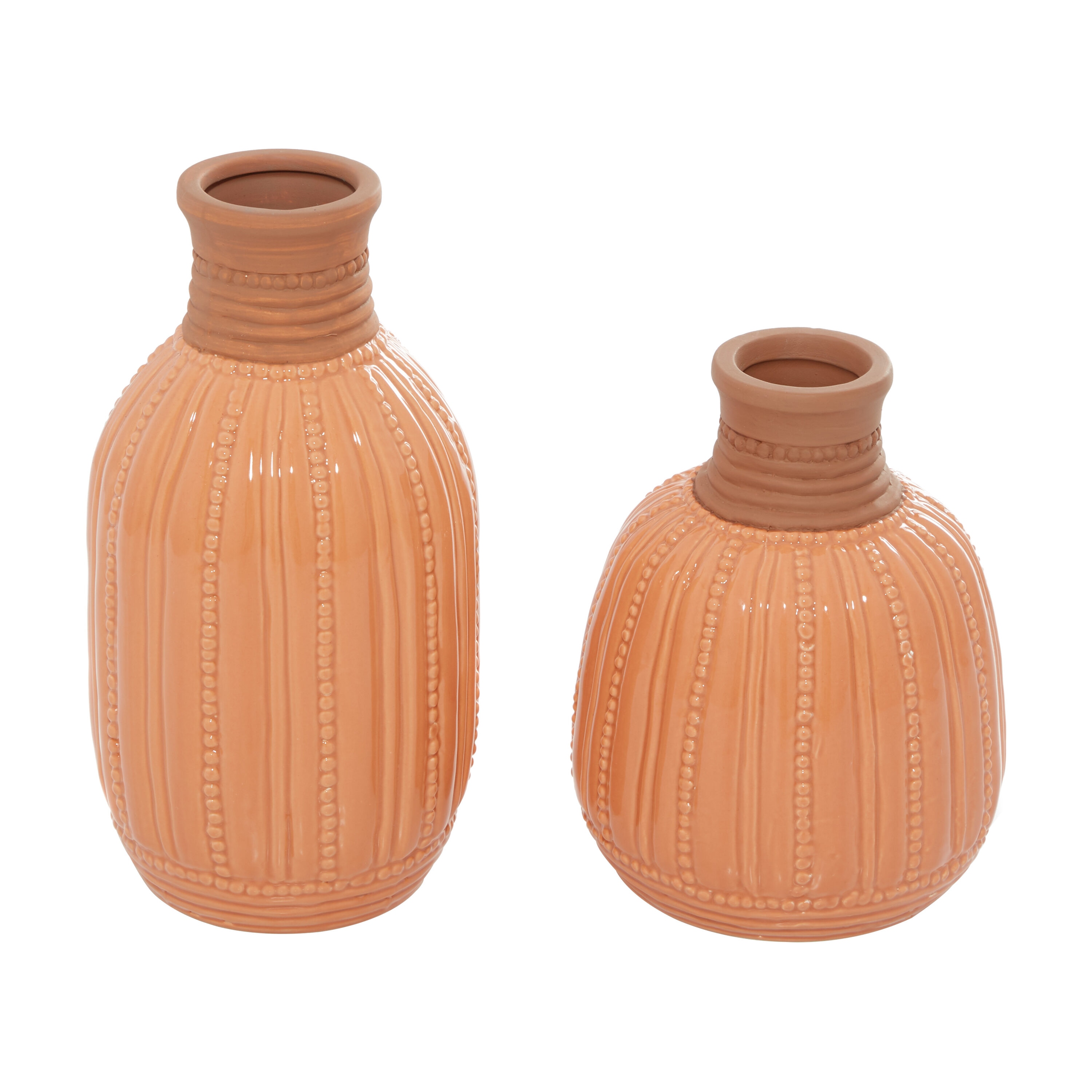 Handmade Orange Ceramic Vase Set with Beaded Details