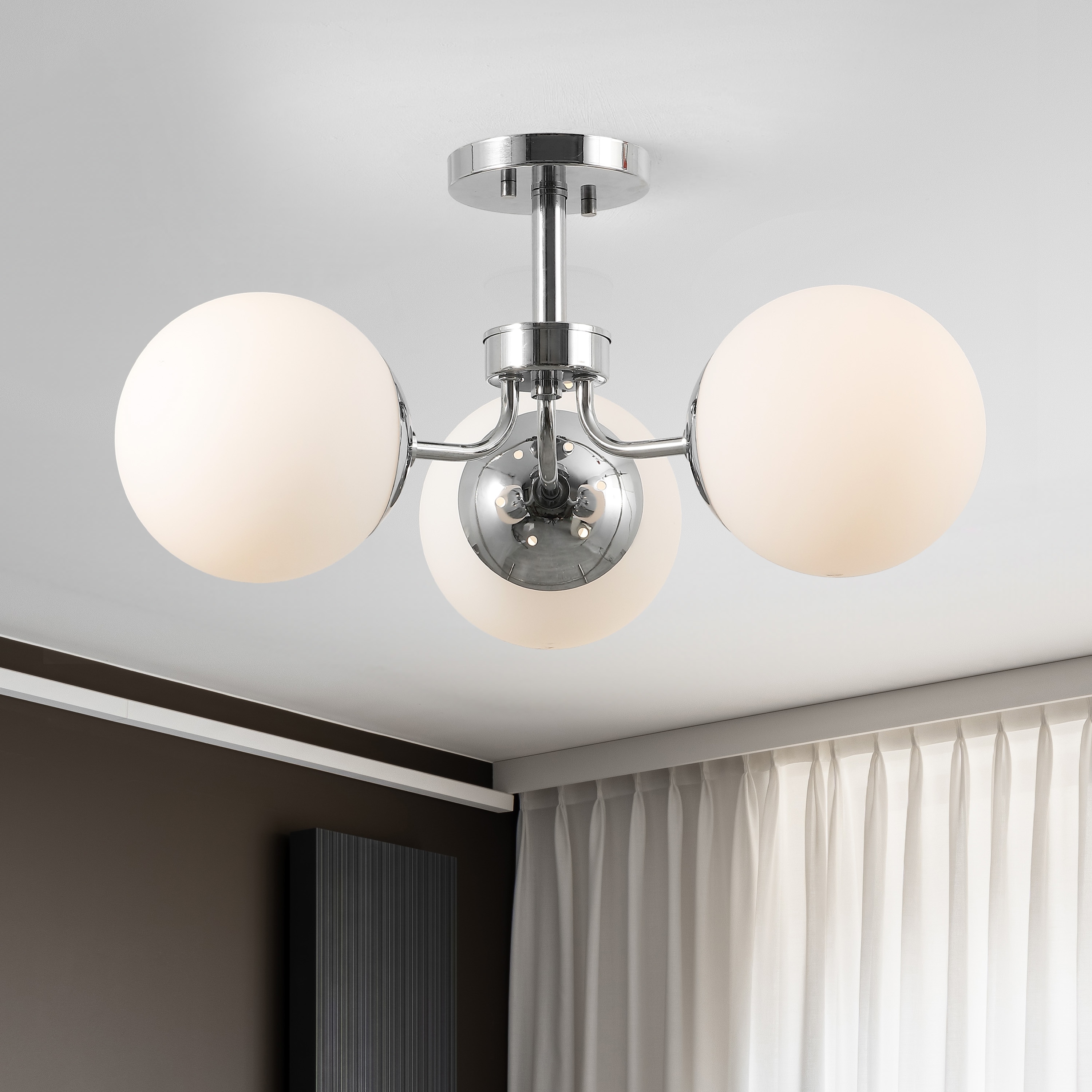 JONATHAN  Y JYL7600F Olivier Iron/Glass Farmhouse 3 -Light 23.5-in Polished Chrome Semi Flush Mount Light