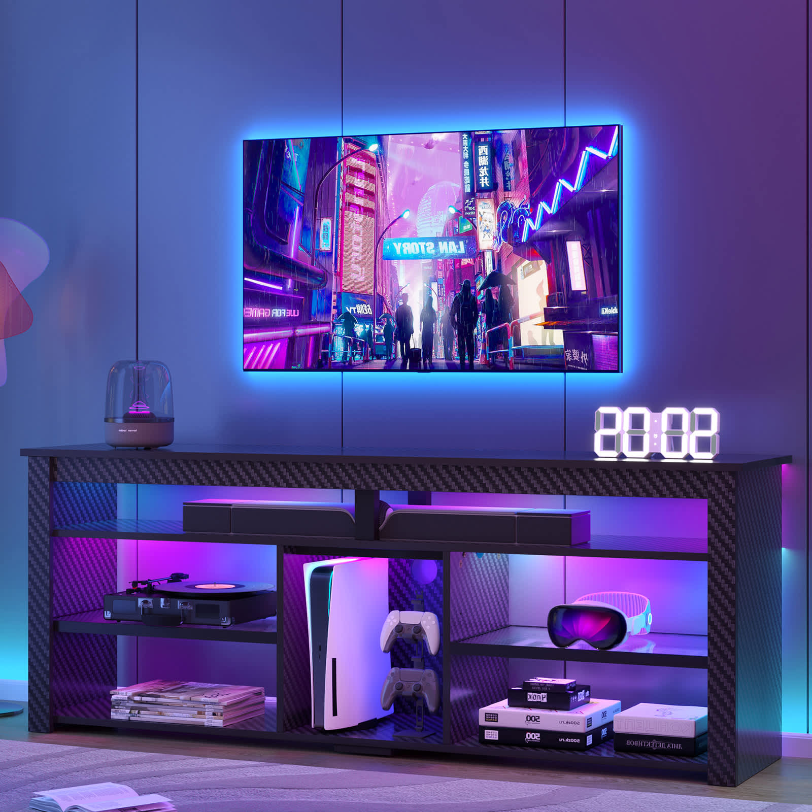 Bestier 62.99-in W 6-Shelf Black TV Stand #LOW-L102716H-BDCF