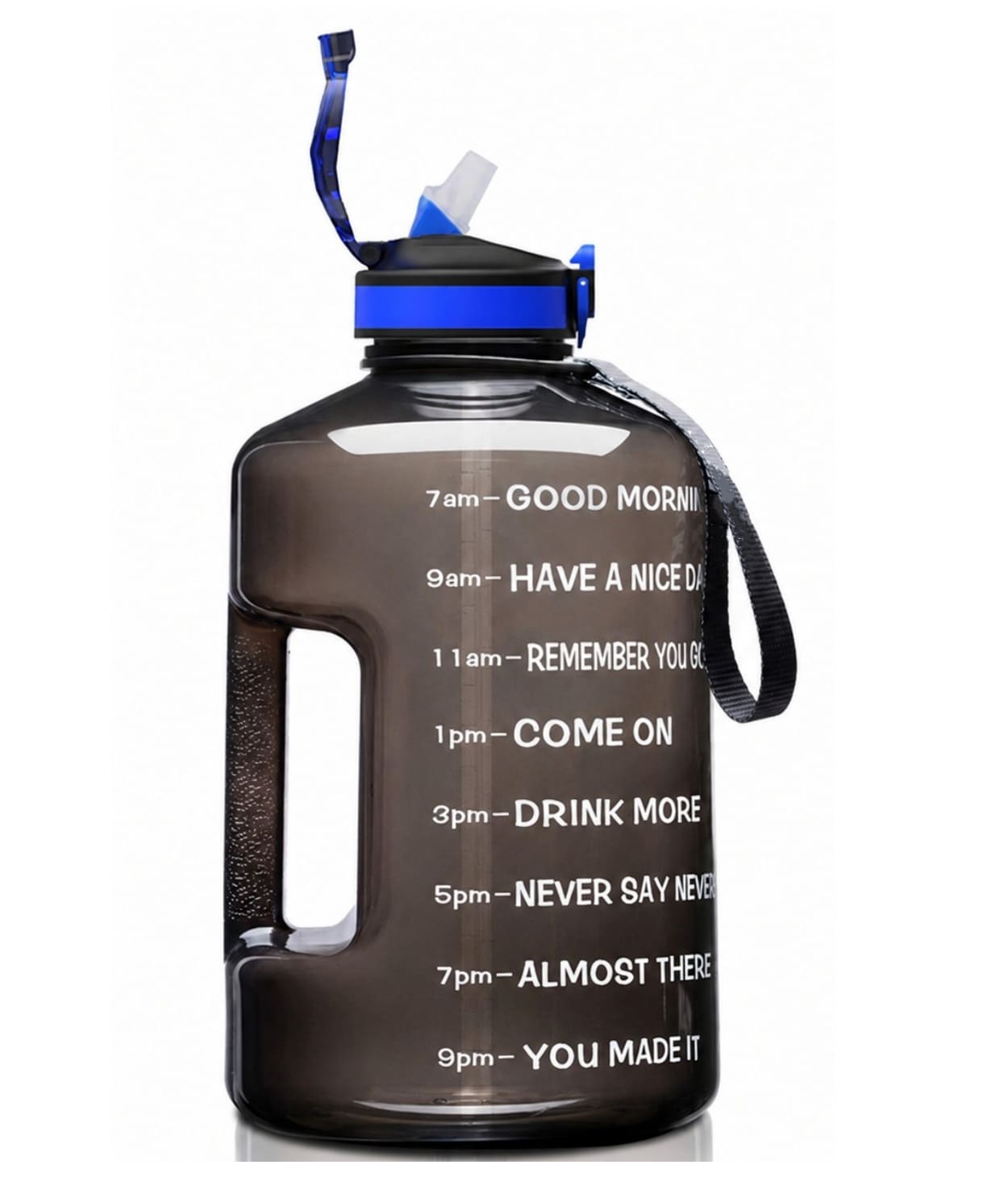 Etokfoks  128 oz Black Plastic Motivational Water Bottle with Time Marker Leak Proof Lid Straw for Fitness Sports Outdoor