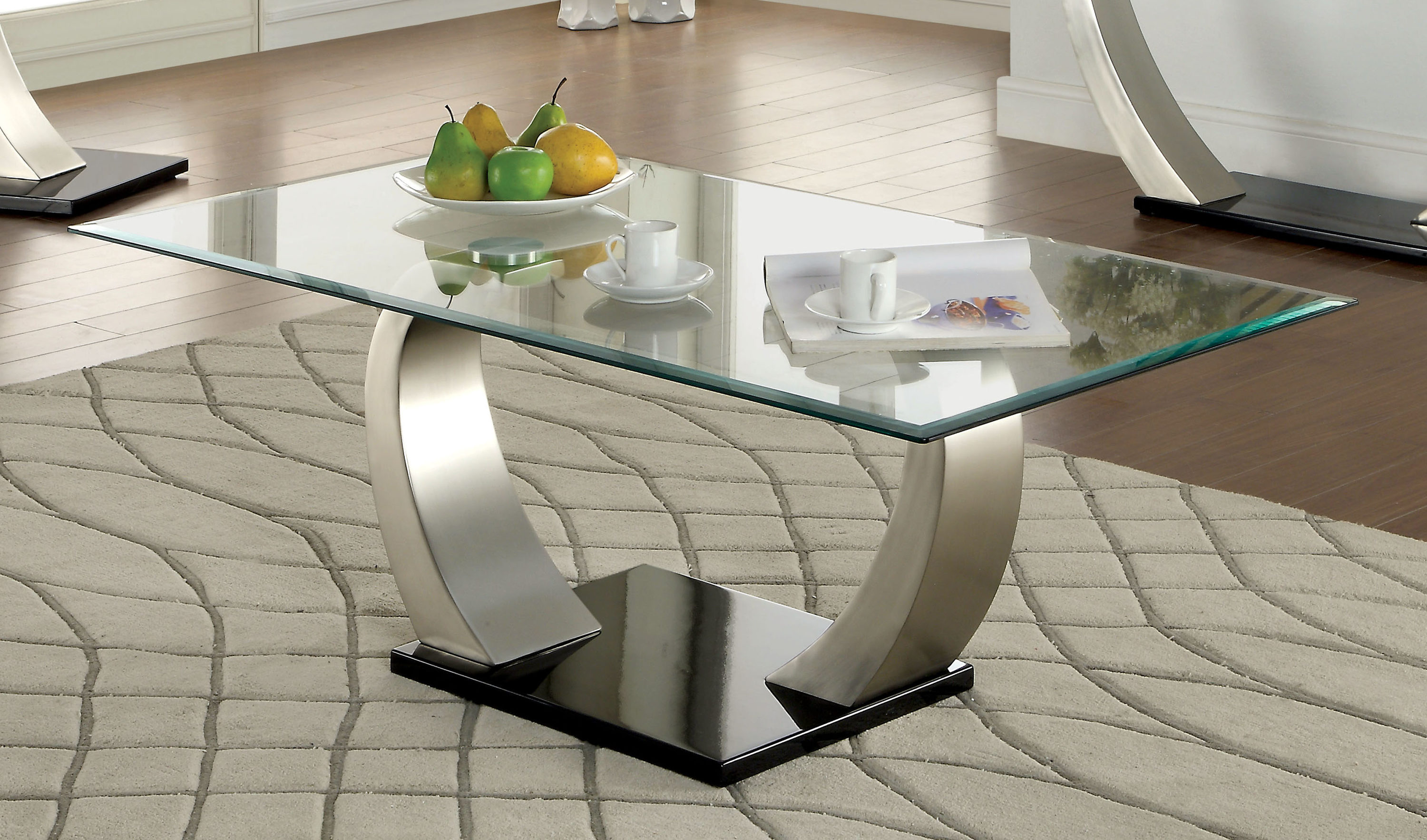 Furniture of America IDF-4728C Cordaval Clear Glass Modern Coffee Table with Storage